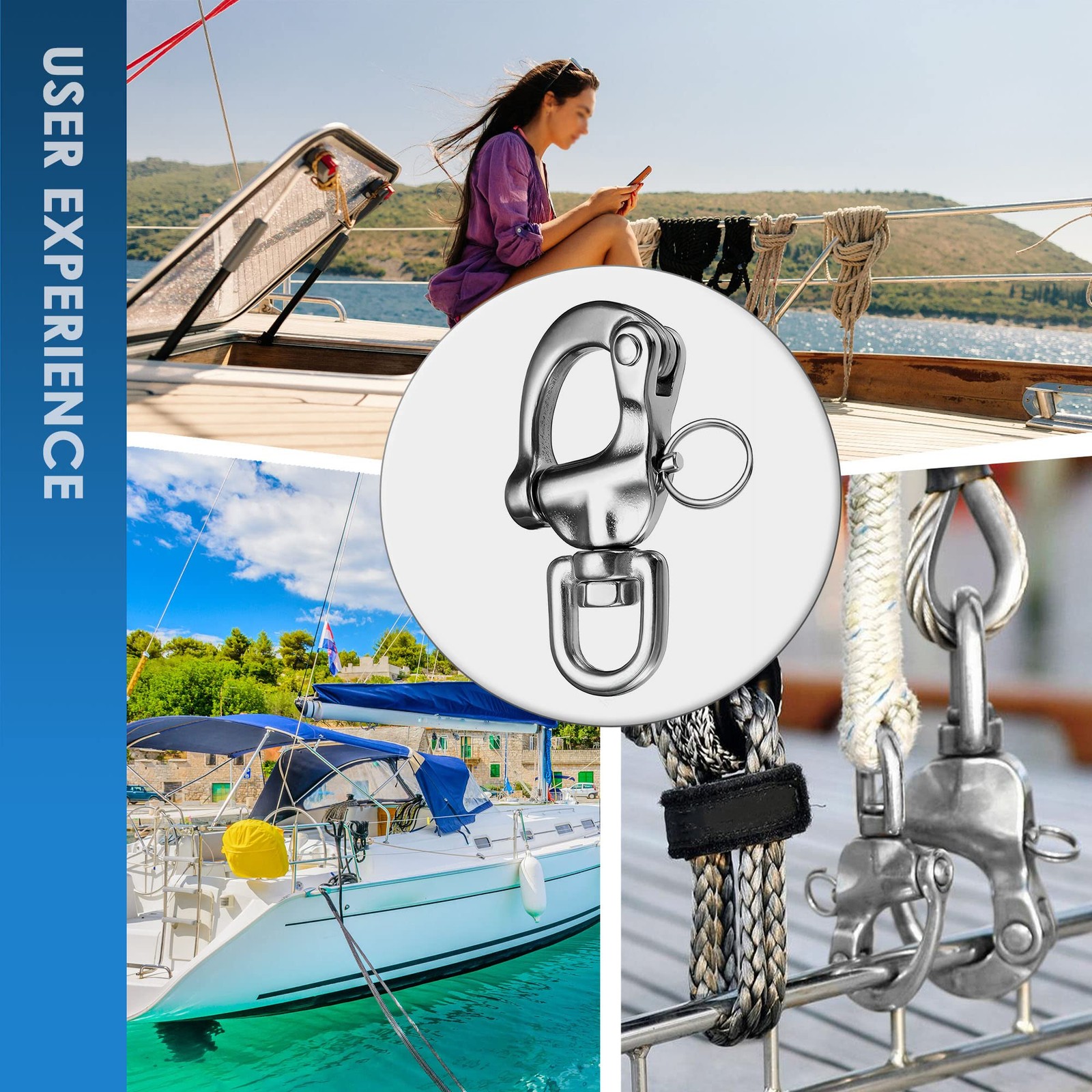 Necmetu Snap Shackle 316 Stainless Steel Swivel Shackle Sailing Halyard Quick