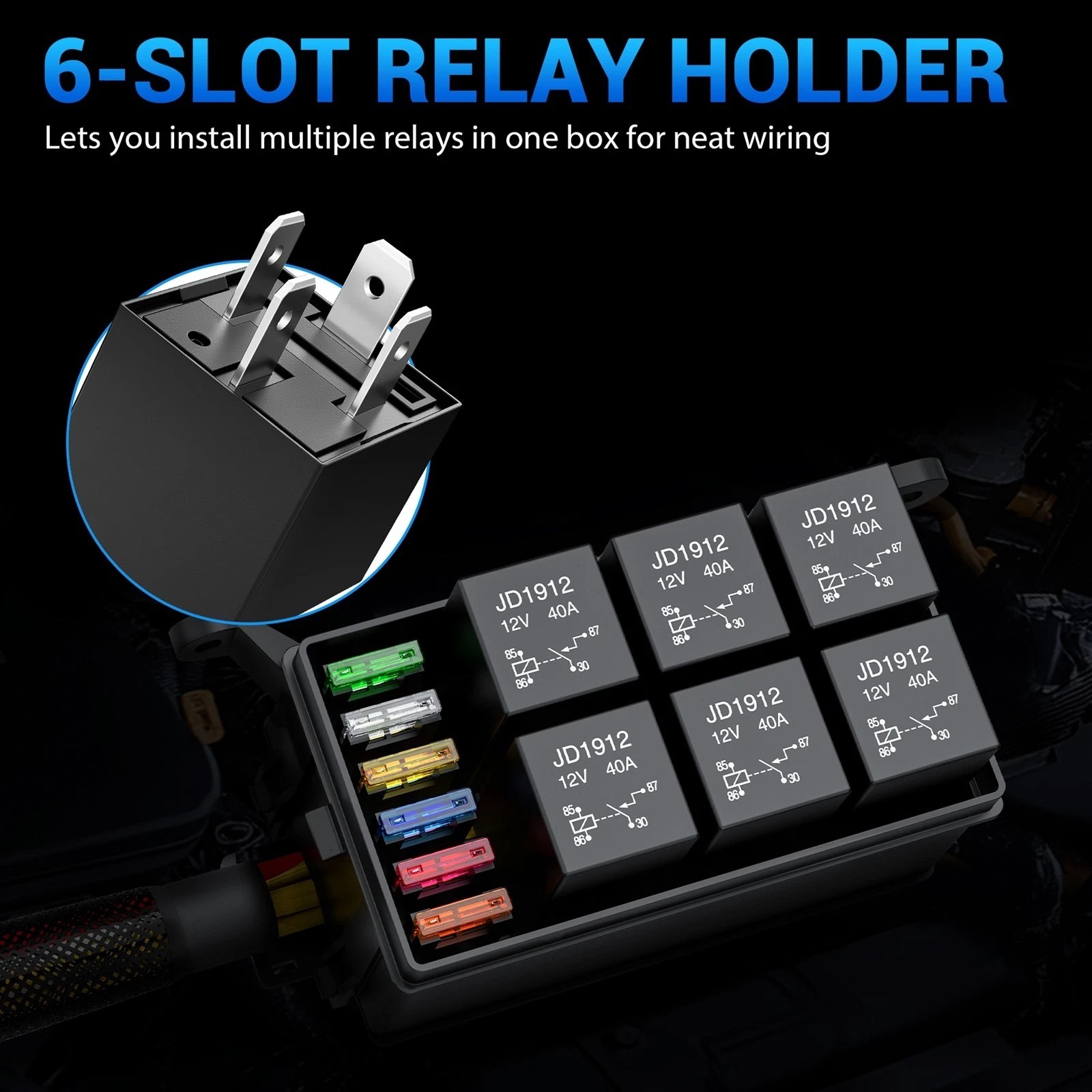 12V Fuse Relay Box 6 Way Pre-Wired Universal Relay Panel for Automotive Car