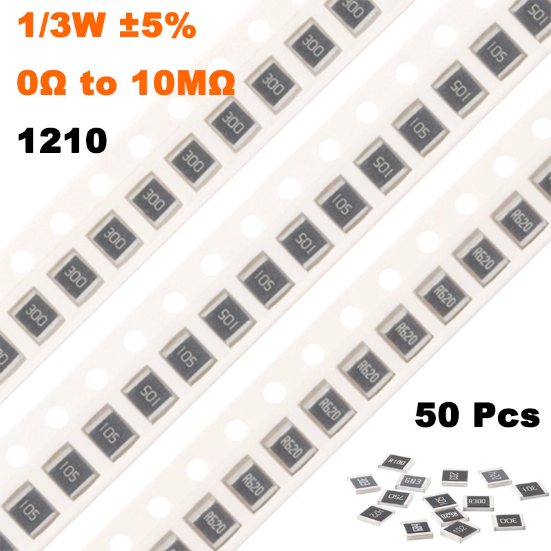 1210 SMD/SMT Resistors 1/2W Chip Resistance ±5% Range of 0Ω to 10MΩ