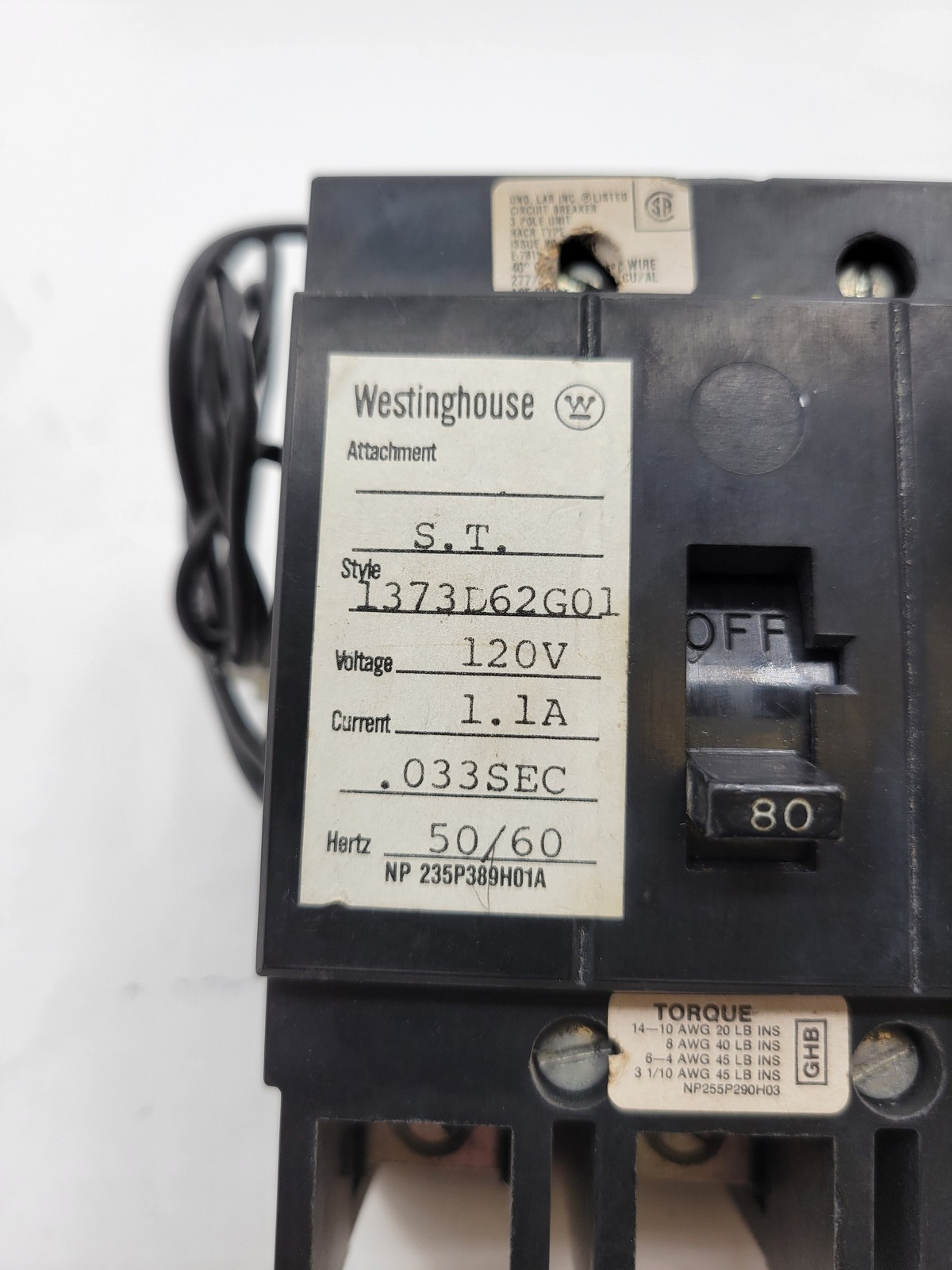 Westinghouse GHB3080 Shunt Trip Bolt-On Circuit Breaker 80A 3P 480/277V 14KA GHB