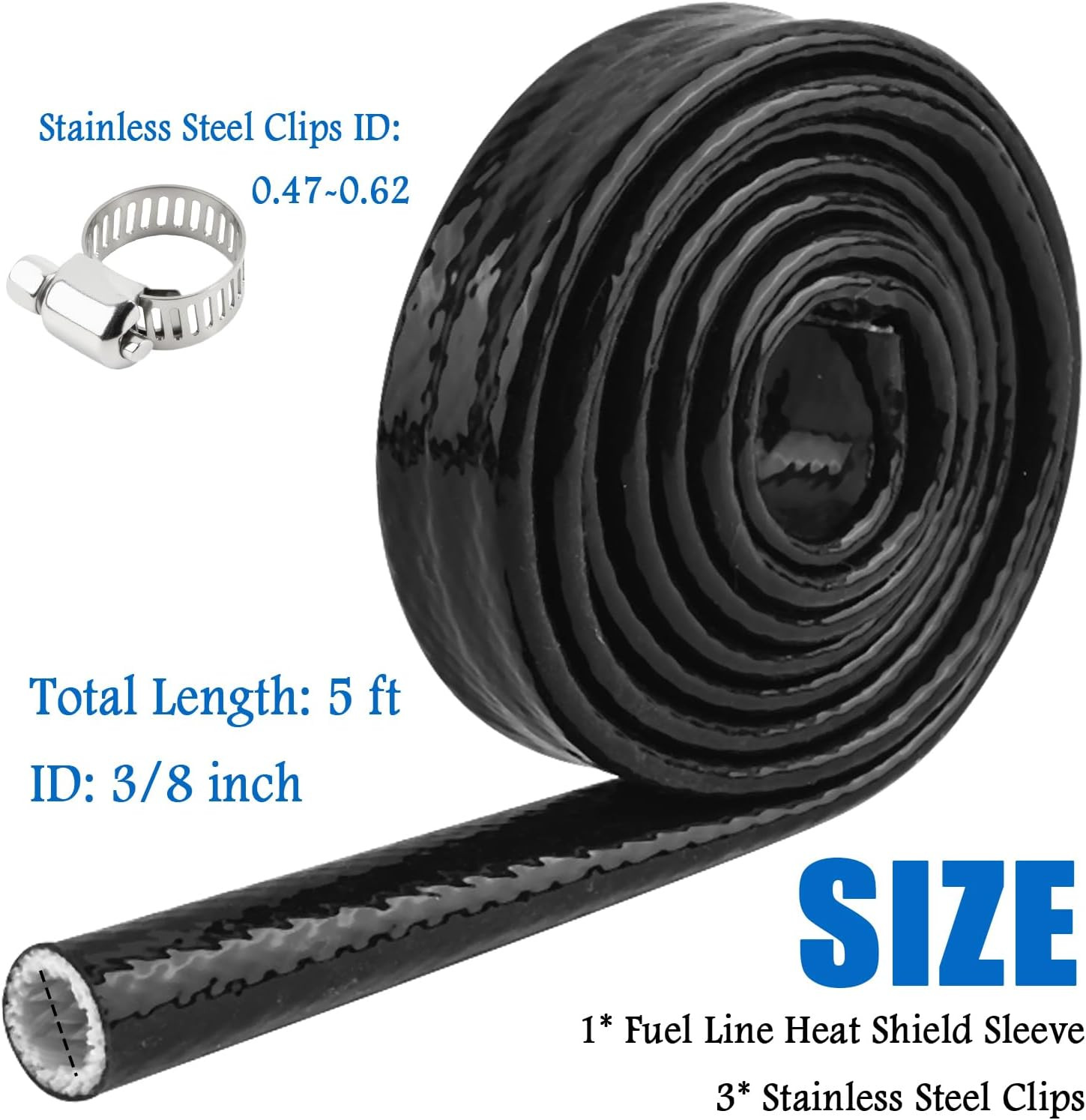 5Ft 3/8″ Fuel Line Heat Shield Sleeve Wire Protection Wrap Thermal Resistant