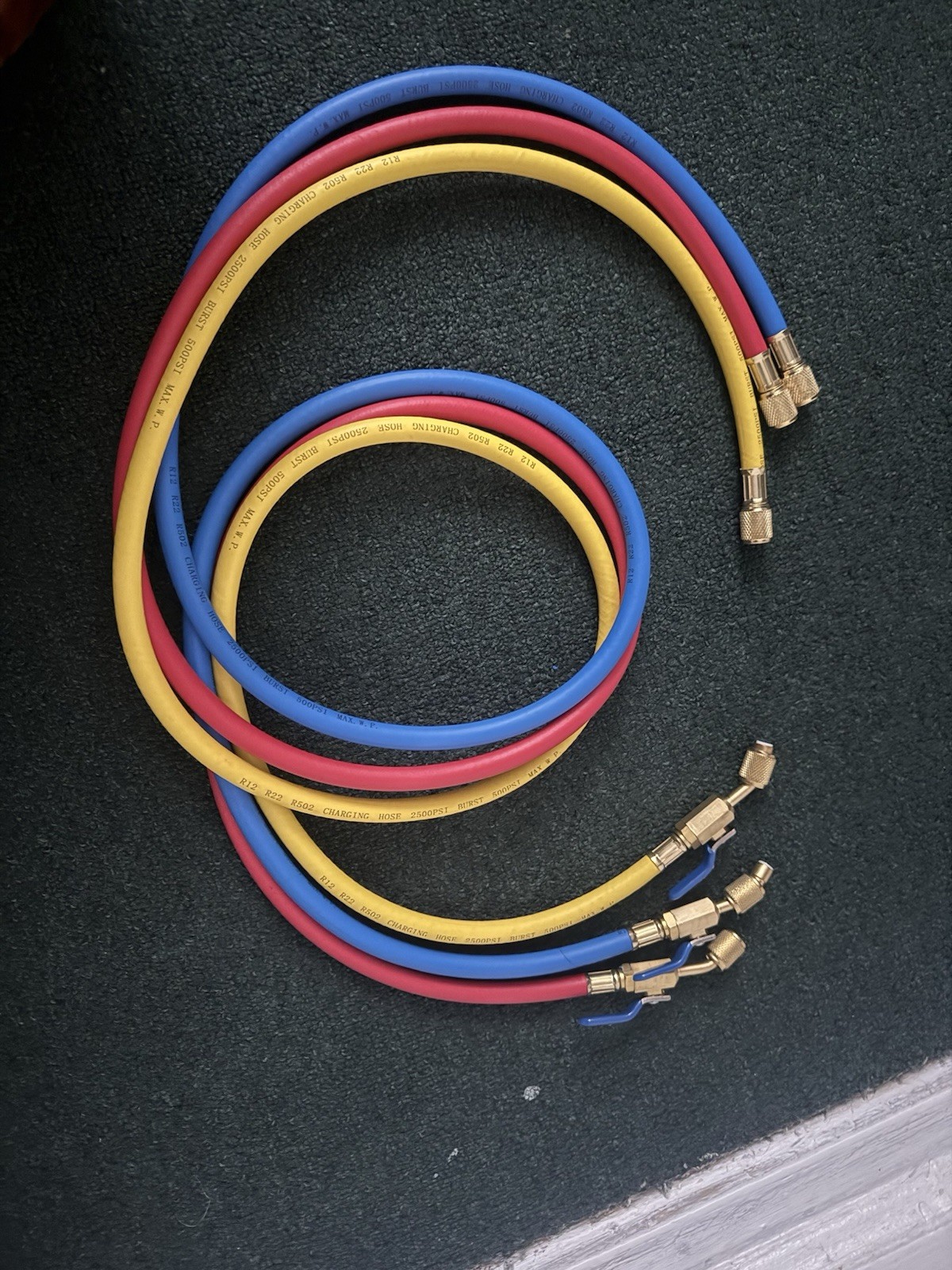 YELLOW JACKET Charging/Vacuum Hose Set 3pc 60in 1/4in 500psi R12/R22/R502
