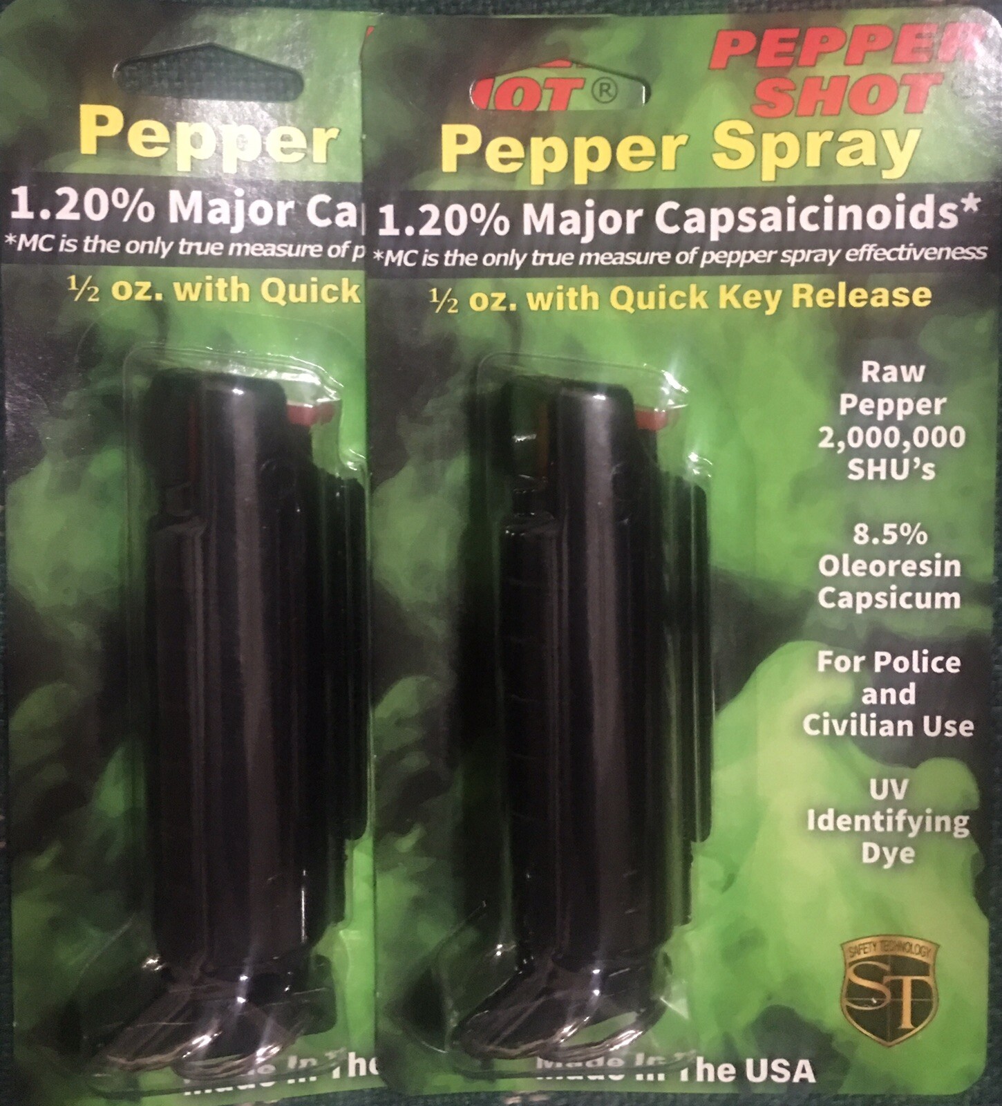 2 HOT Molded Case 1/2 oz KEYCHAIN POLICE Pepper Spray Defense Security CLIP Dye