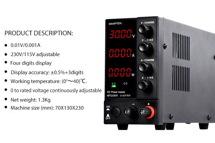 Adjustable 0~30V 0~6A DC Power Supply Lab Variable Regulated High Precision Vol