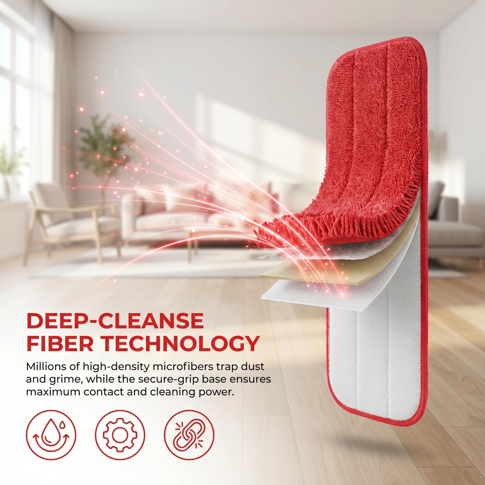 Microfiber Replacement Mop Pad, 18 x 6 Wet & Dry Home & Commercial Red