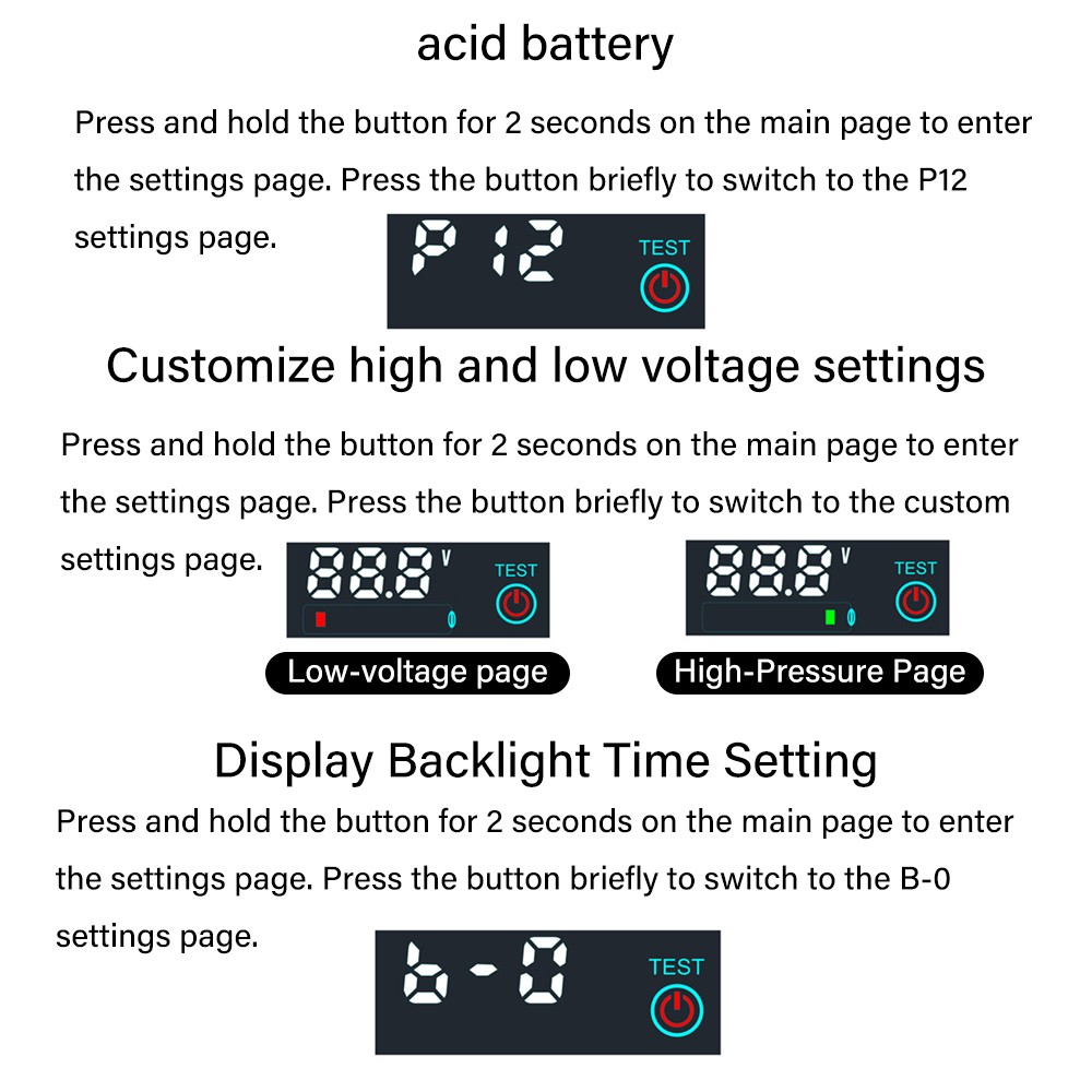 LED Voltage Acid/Li-ion Battery Level Indicator Display Panel w/Power-Off Memory