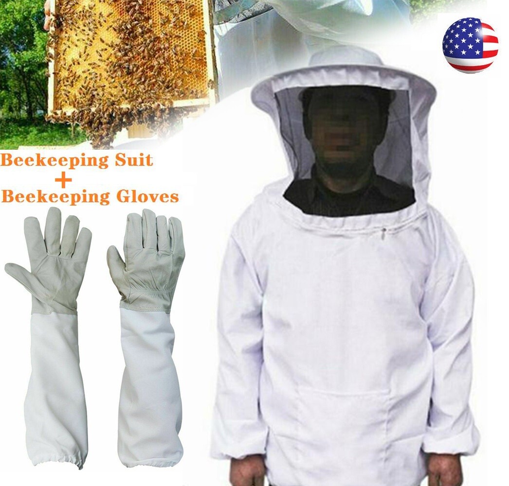Professional Beekeeper Jacket w/ Gloves Set Jacket Pull Over with Fencing Veil
