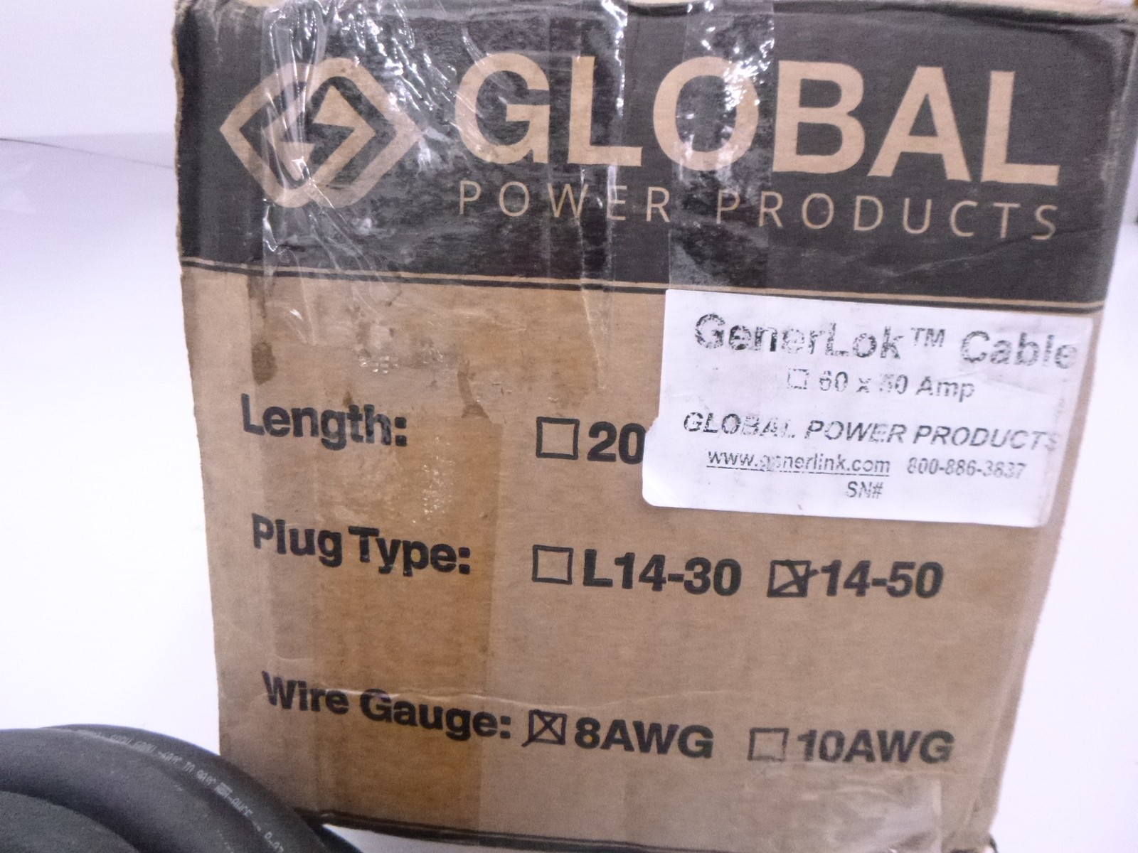 80′ Global GenerLok Cord 14-50 Straight Plug 8 AWG 600V 4/C