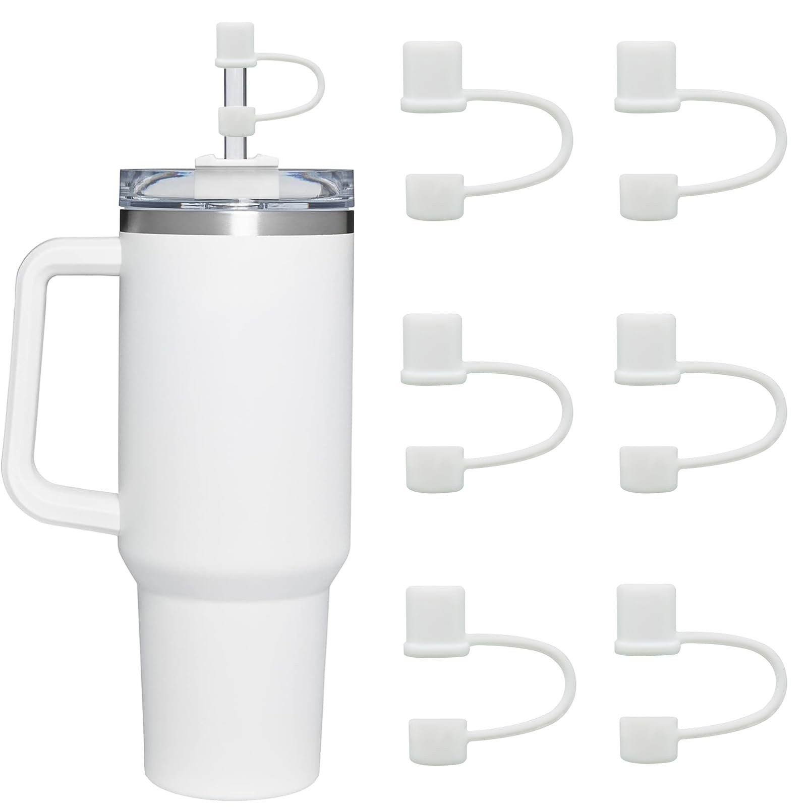 CEDIDJAC 6PCS Silicone Straw Covers Cap Compatible with 3.5*3*0.5, White
