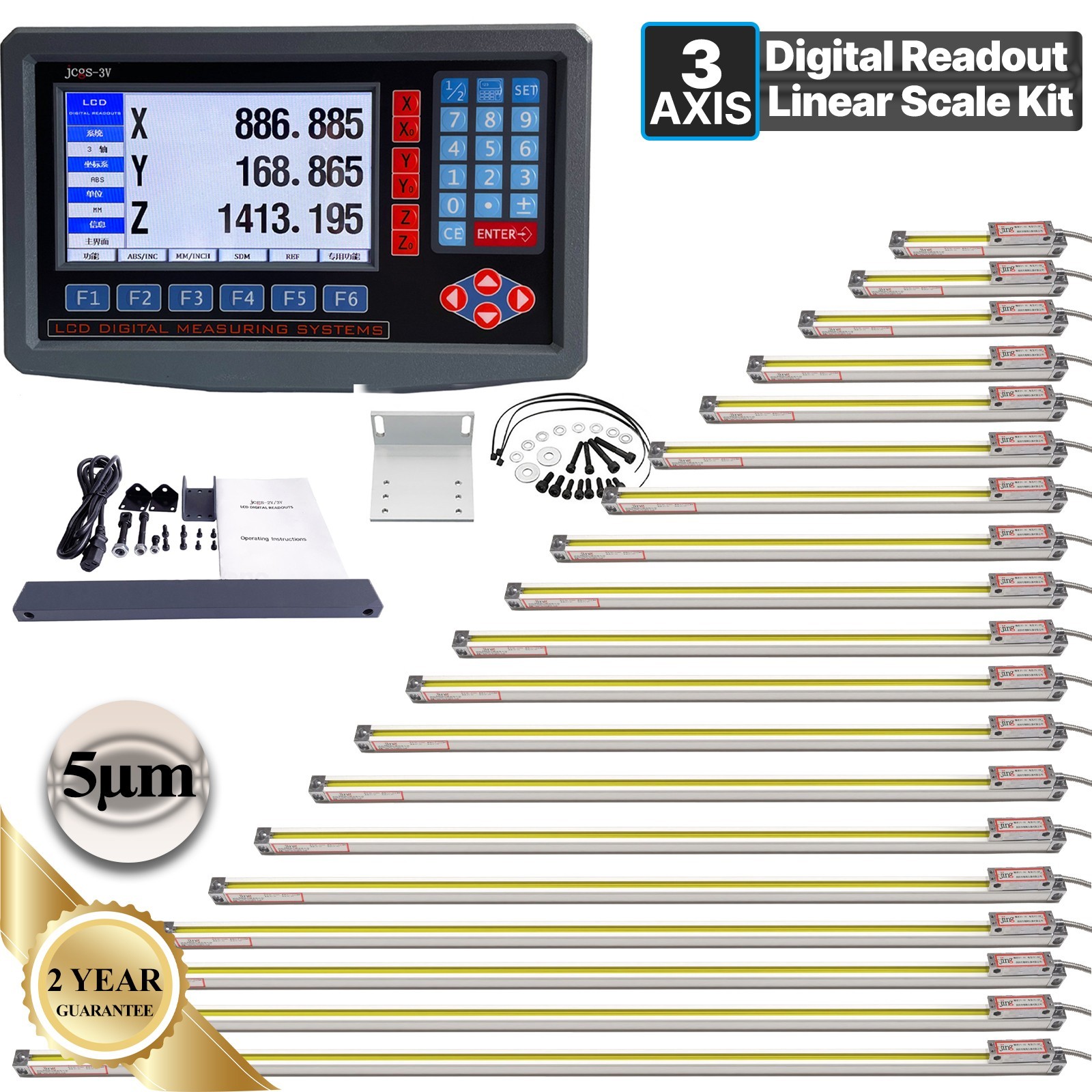 LCD Digital Readout with Precision Linear Scale for Milling Lathe Machine 3 Axis