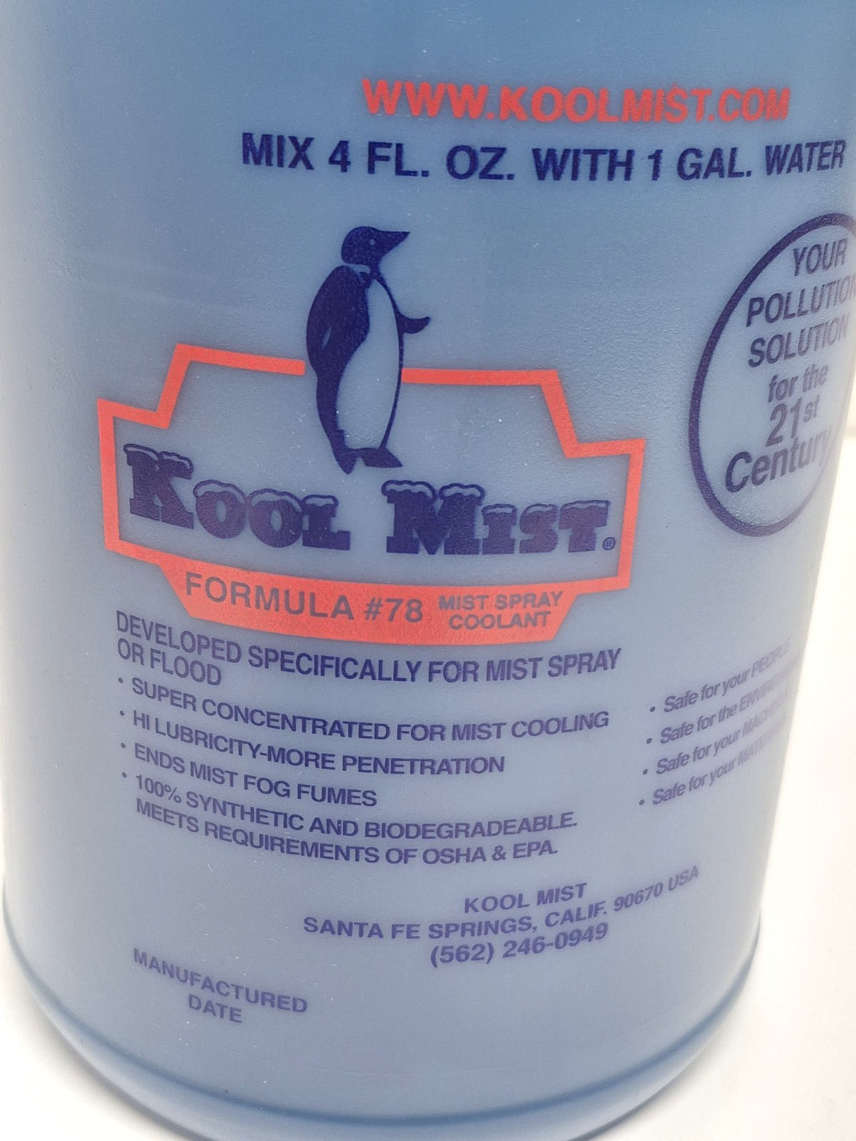 Kool Mist Formula 78 Water Soluble Cutting Fluid, 1 Gallon Bottle