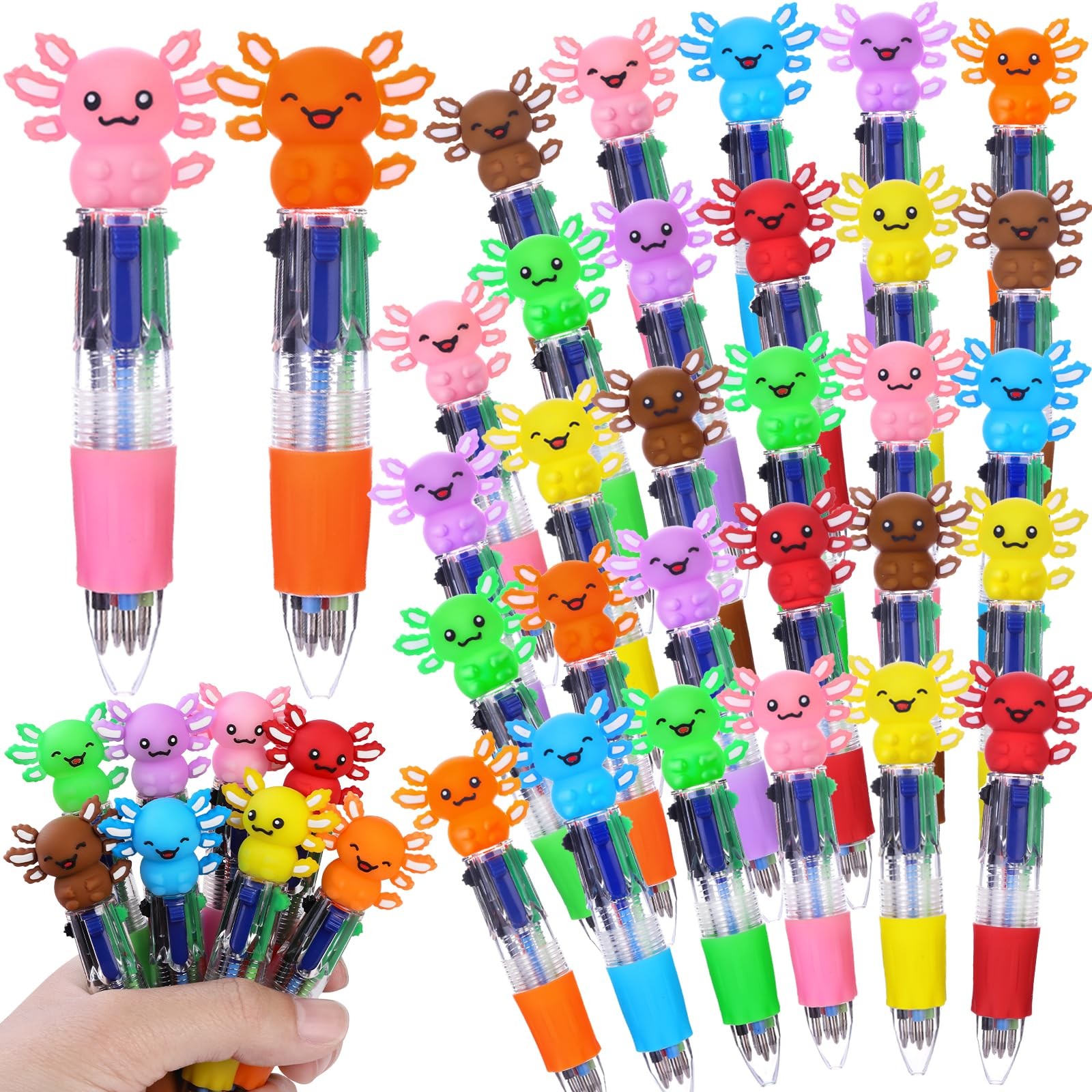 Vellibring 36pcs Fun Pens Axolotl Mini Multicolor Black, Red, Blue, Green