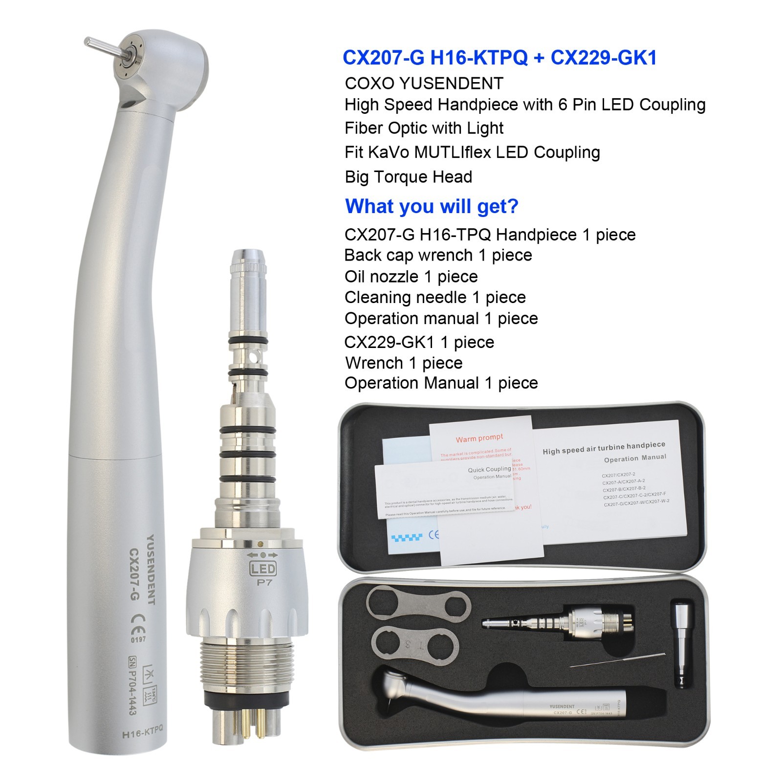 COXO Dental Fiber Optic Handpiece Air Turbine CX207-G KaVo MULTIflex Coupling