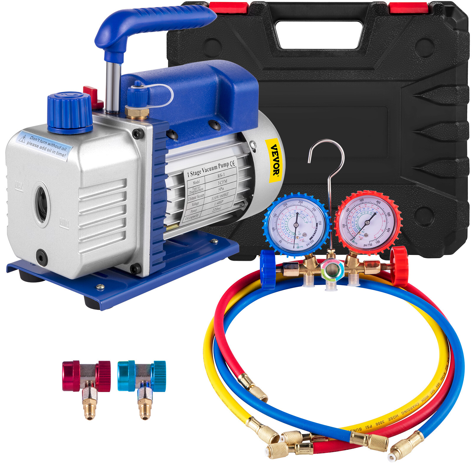 3 CFM Air Vacuum Pump HVAC Manifold Gauge Set AC A/C Refrigeration Kit