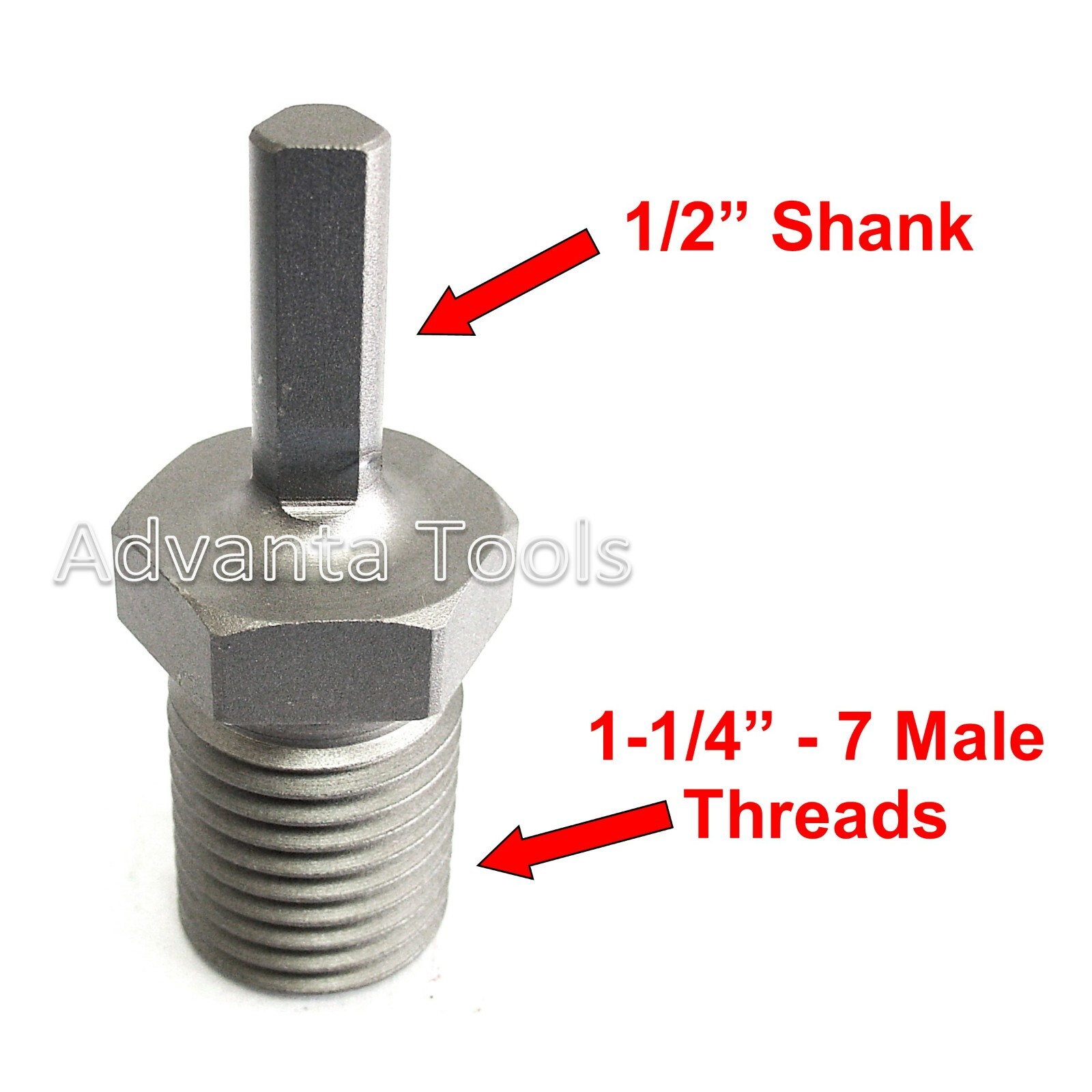 Core Drill Bit Adapter: 1-1/4” – 7 Threaded Male to 1/2” Shank