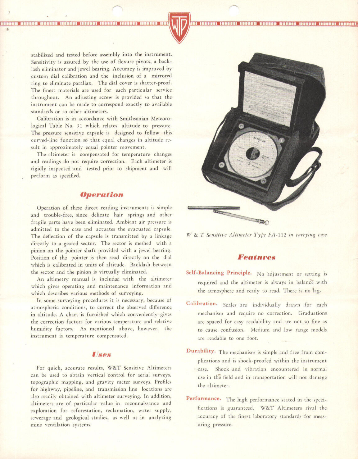 VTG 1953 WALLACE & TIERNAN/TAYLOR ALTIMETER BROCHURES/PRICES! FA-181/185 & MORE!