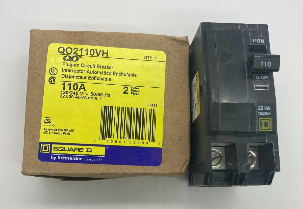 Square D QO2110VH 22K 2 Pole 110 Amp 120 240V AC QO Plug In Main Circuit Breaker