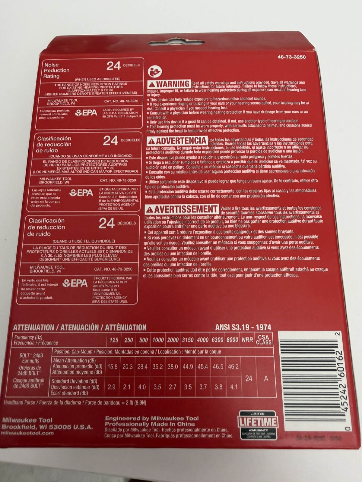 Milwaukee 48-73-3250 BOLT 24dB Earmuffs, Use with Safety Helmets and Hard Hats.