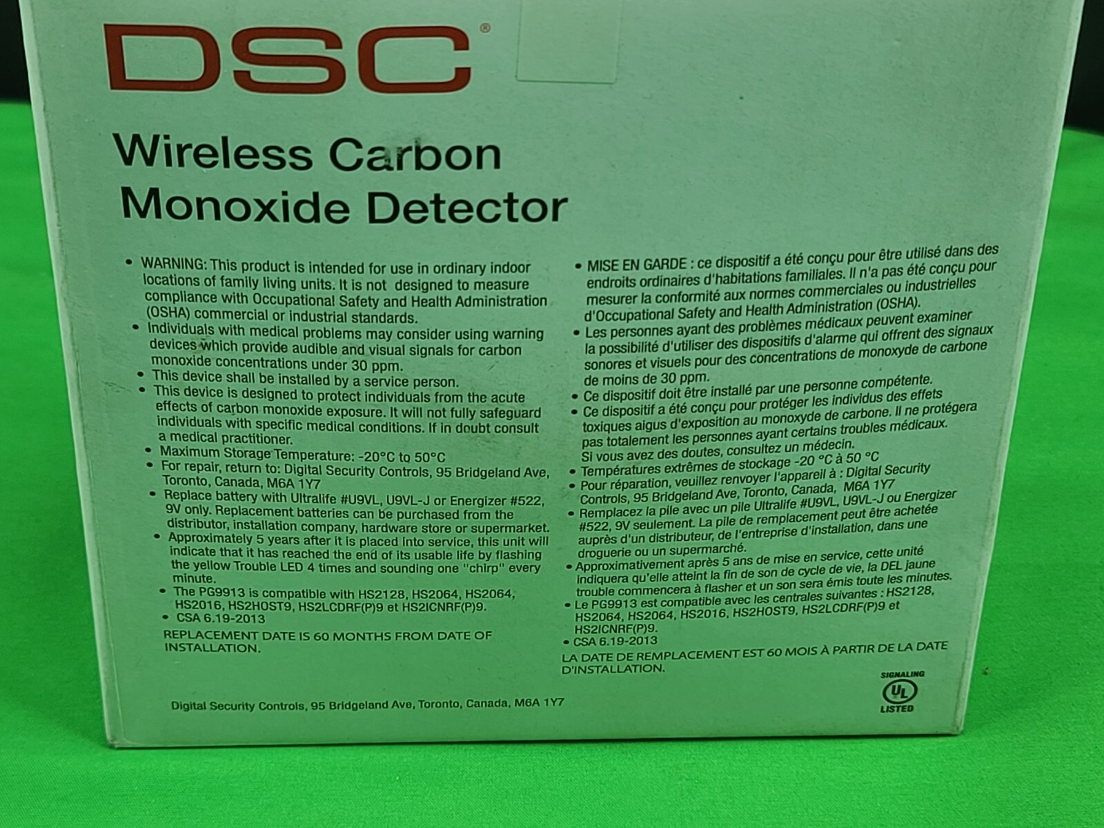 DSC Carbon Monoxide Detector PG9913