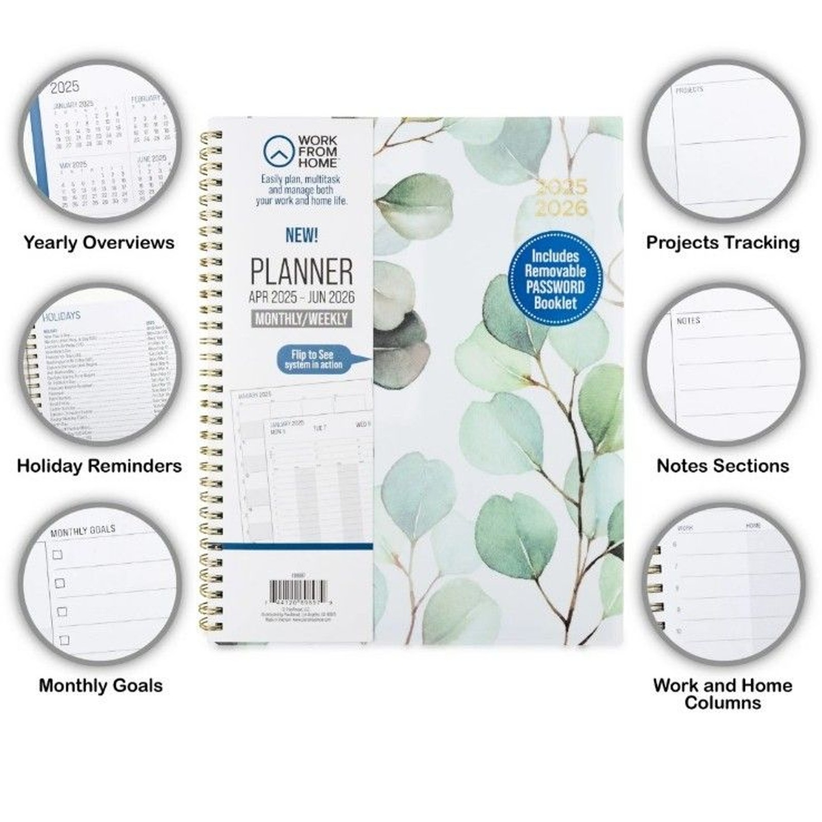 Work from Home Monthly Weekly Large Planner – Green Leaves NWT 9″ X 11″