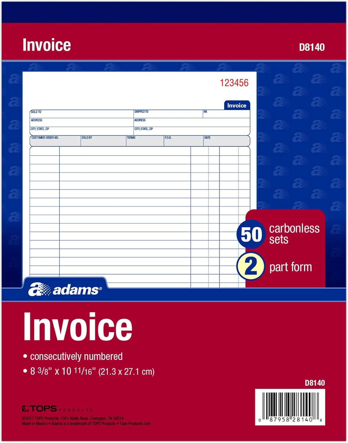 Invoice Book, 8-3/8 X 10-11/16 Inches, 2-Part, Carbonless, White/Canary, 50 Sets