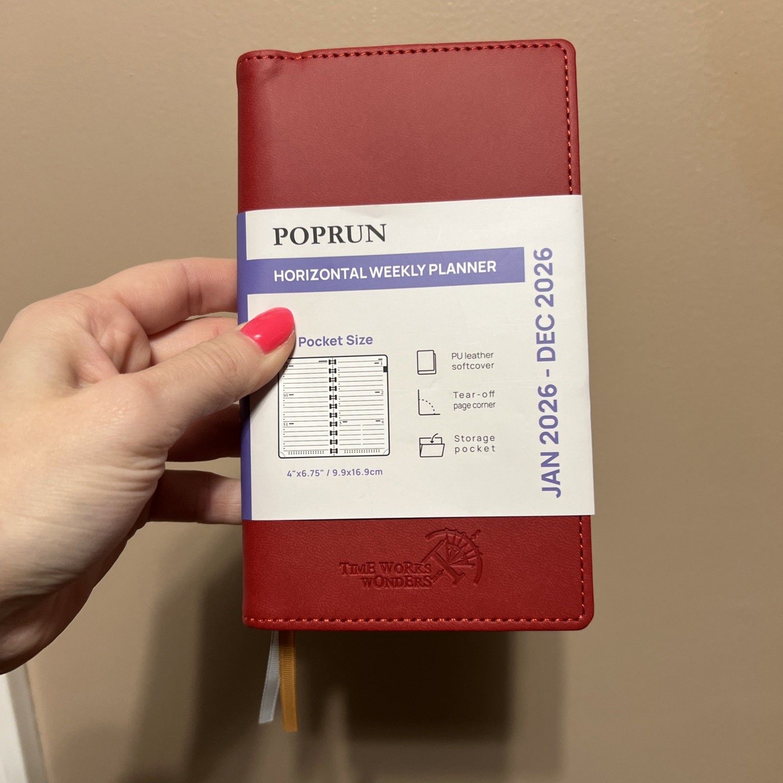 Poprun Horizontal Weekly Planner Red 2026 Year 4.25×6” Small Pocket Planner New