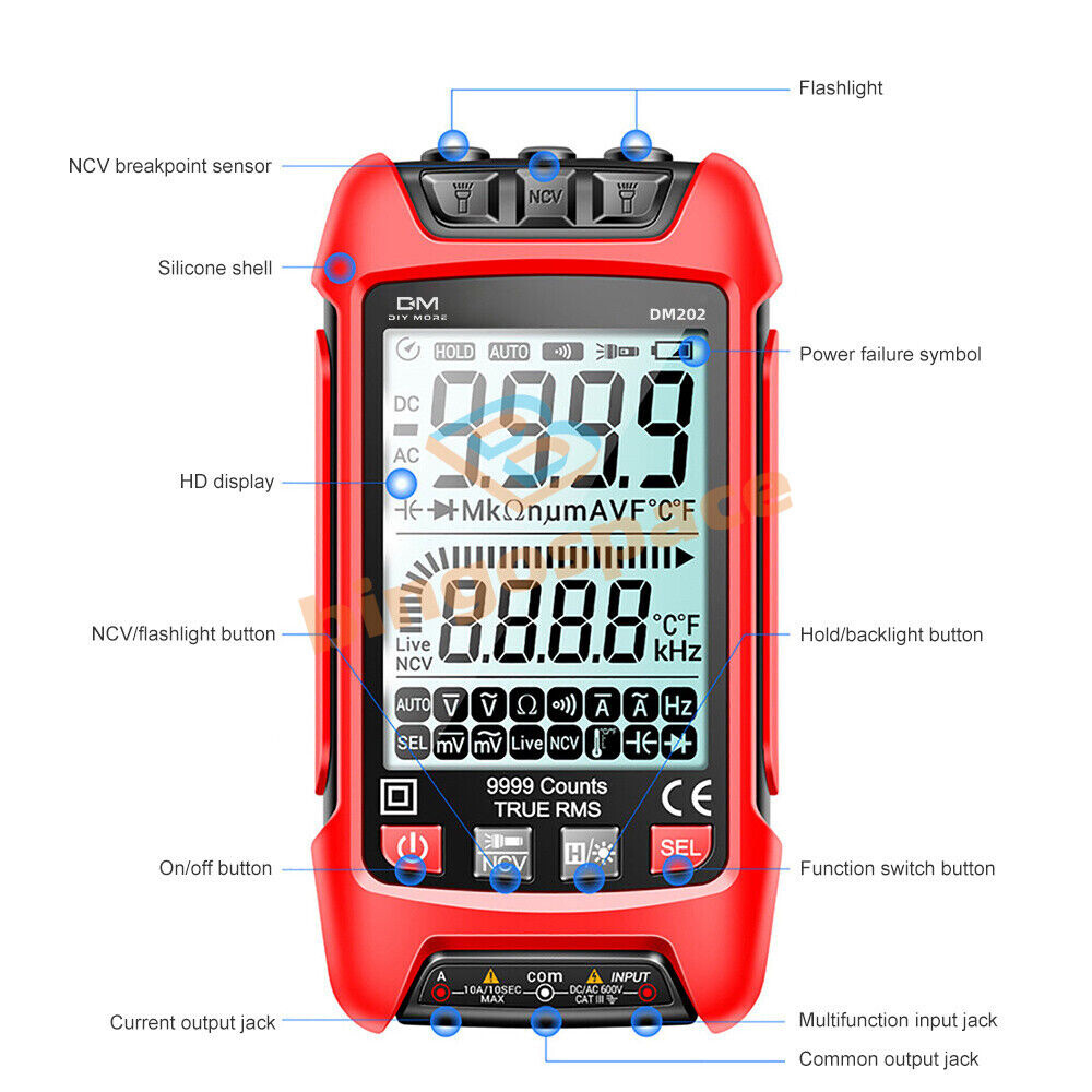 DM202 Digital Multimeter Voltmeter Resistance Capacitance Temp Transistor Meter