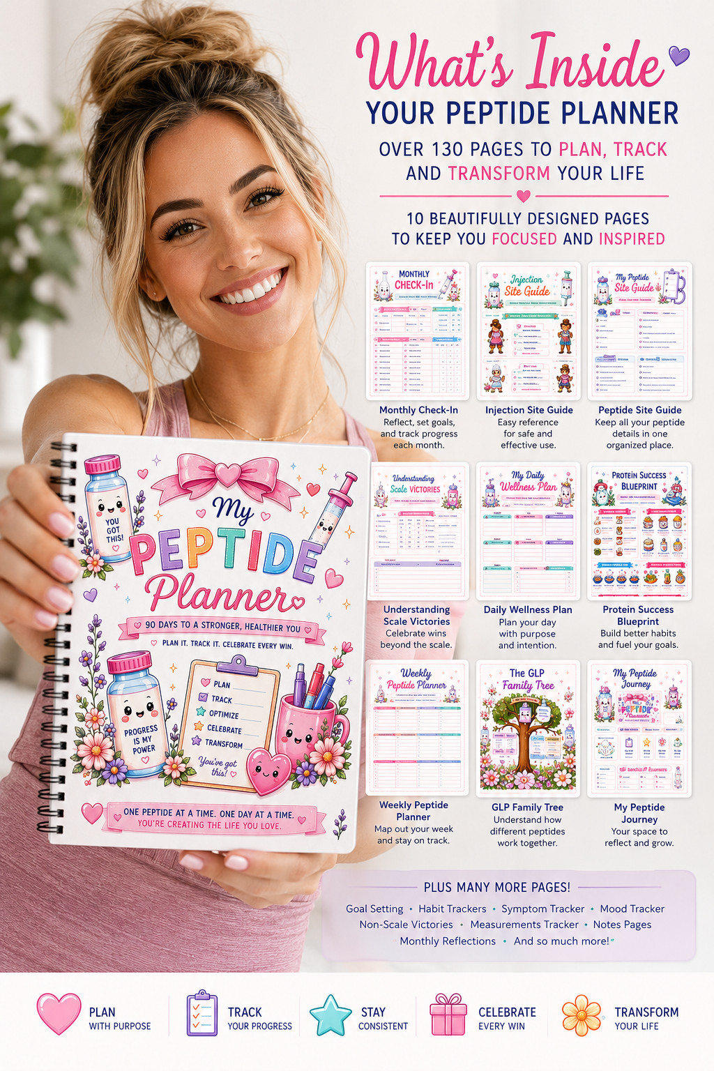 Womens 90 Day Beginner Peptide Guide & Planner For Health, Wellness, GLPs & More