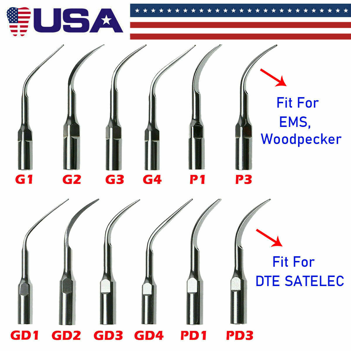 10× Dental Ultrasonic Piezo Scaler Tips fit Woodpecker EMS DTE SATELEC Handpiece