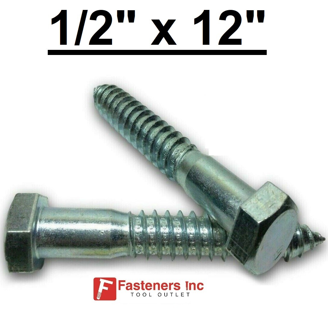 (Choose Qty) 1/2″ x 12″ Zinc Plated Hex Head Lag Bolt Screws A307