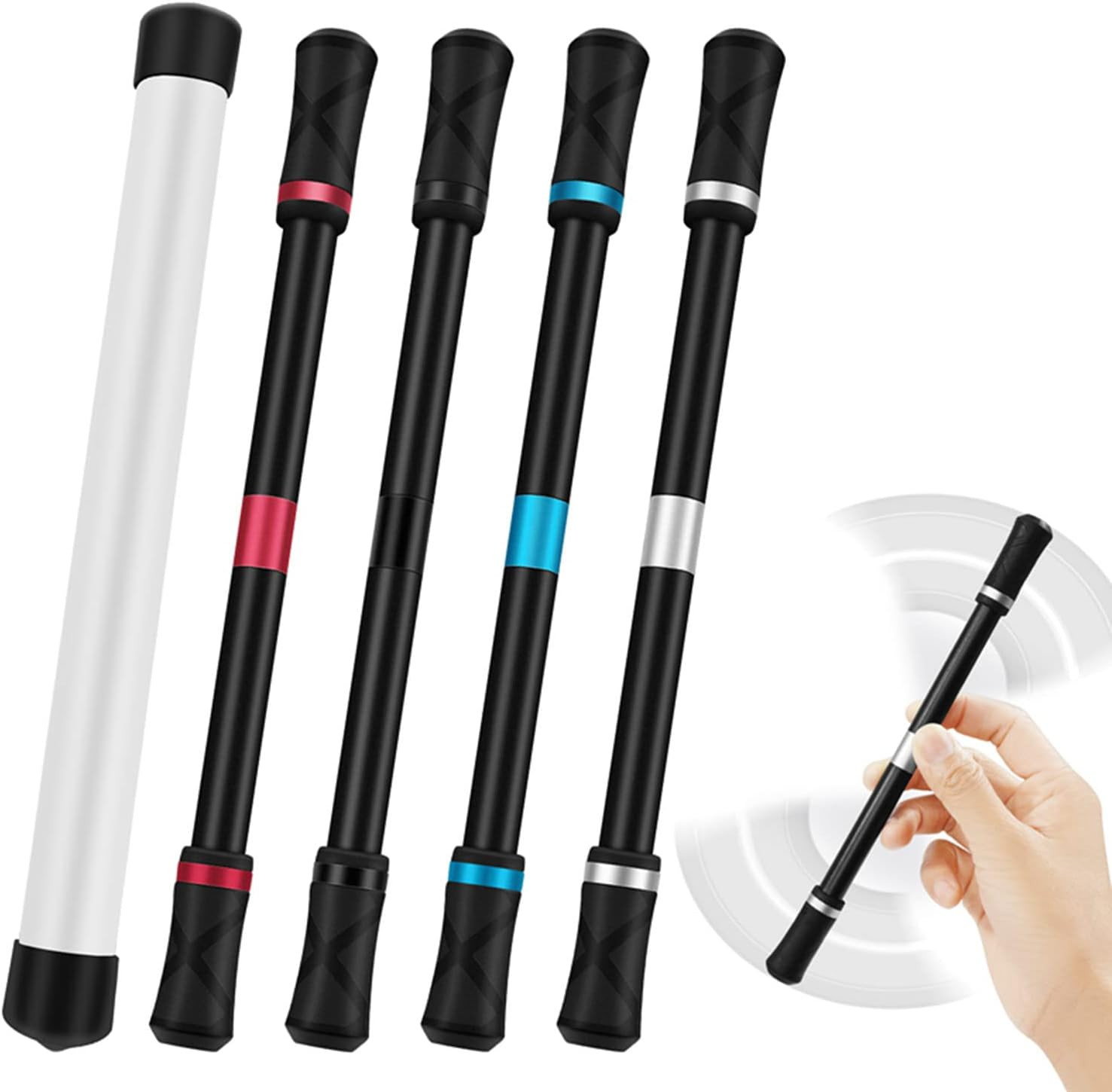 4 Pieces Pen Spinning Mod – Silver, Black, Red, Blue, Office Supplies