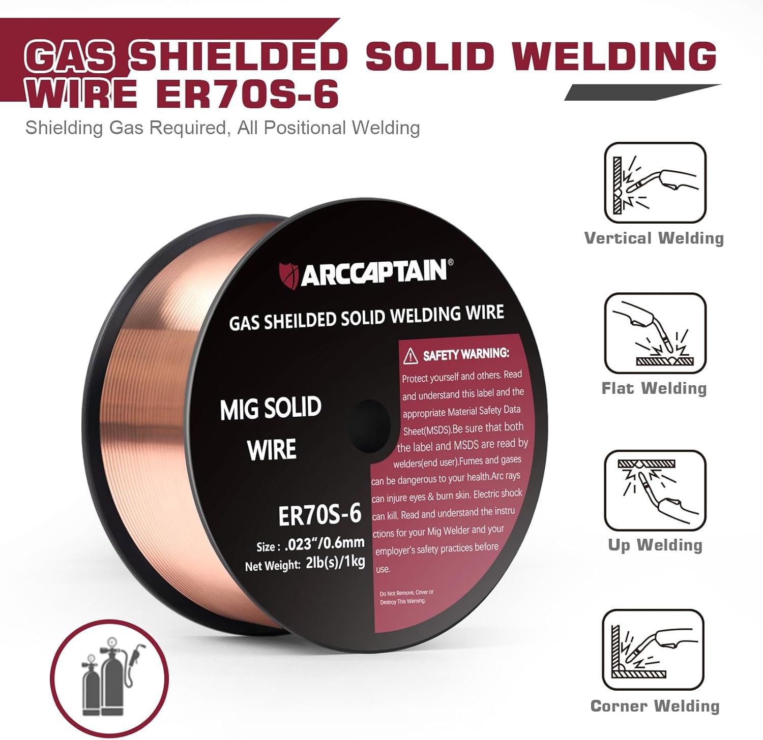 ARCCAPTAIN MIG Welding Wire, MIG Wire ER70S-6 2Lbs Gas Solid Carbon Steel 1KG