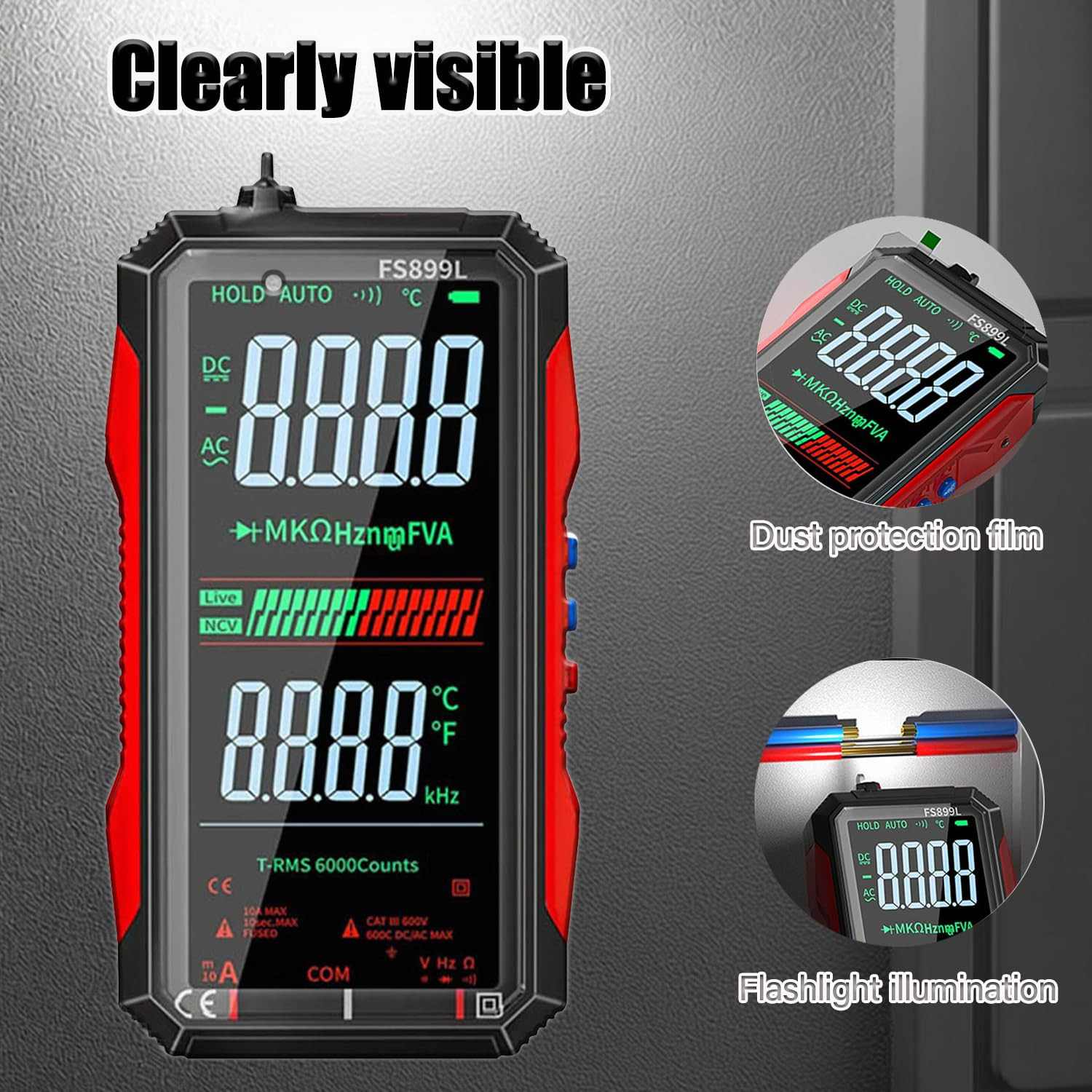 True RMS AC/DC Voltage Tester, Fs899L Digital Multimeter, USB C Rechargeable