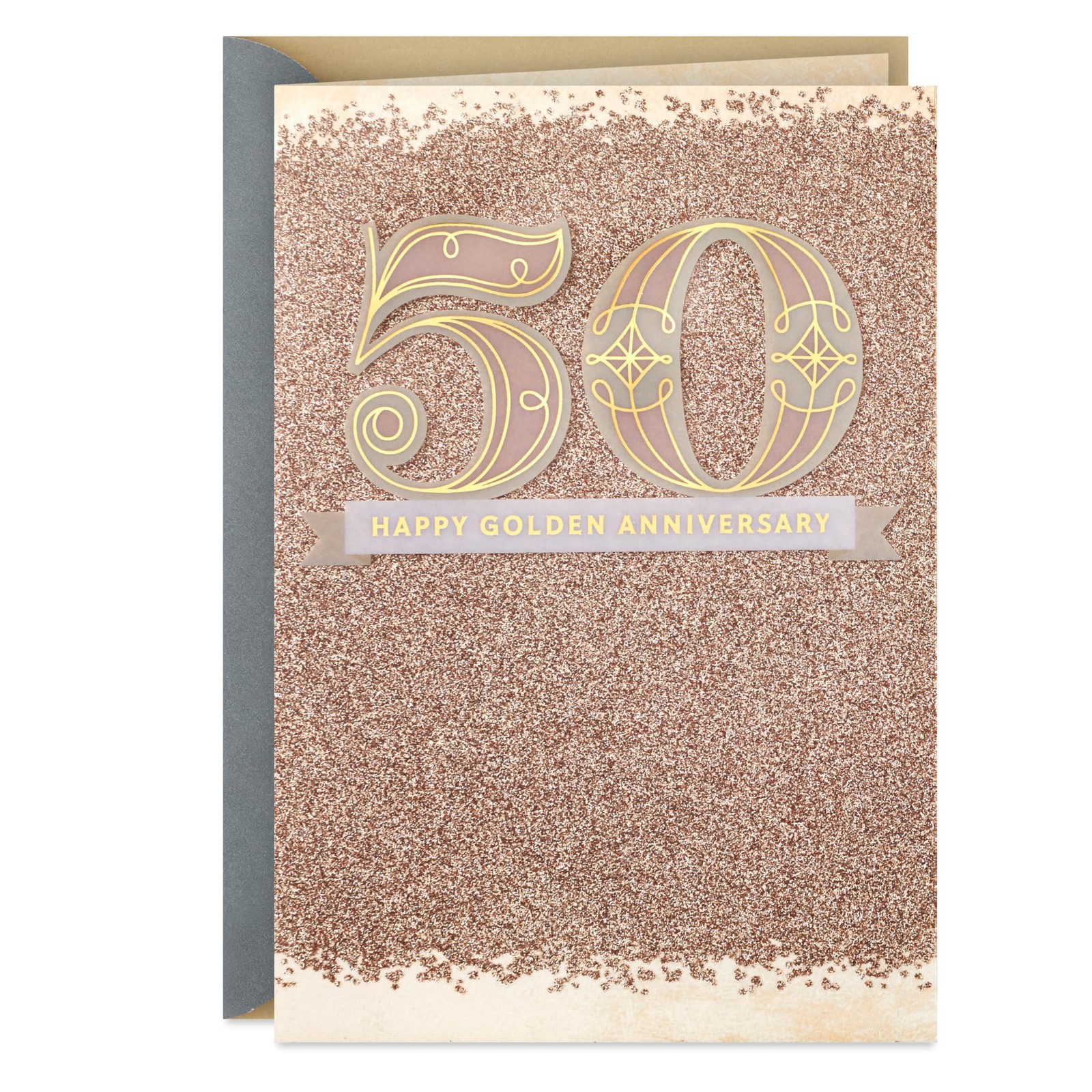 Hallmark 50th Anniversary Card 5 inches x 7.2 inches, Golden