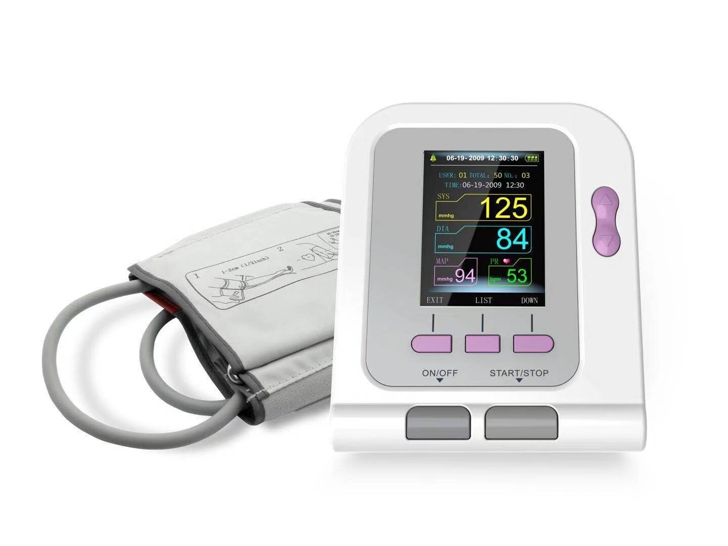 CONTEC08A Digital Upper Arm Blood Pressure Monitor Color LCD NIBP Machine +Cuff