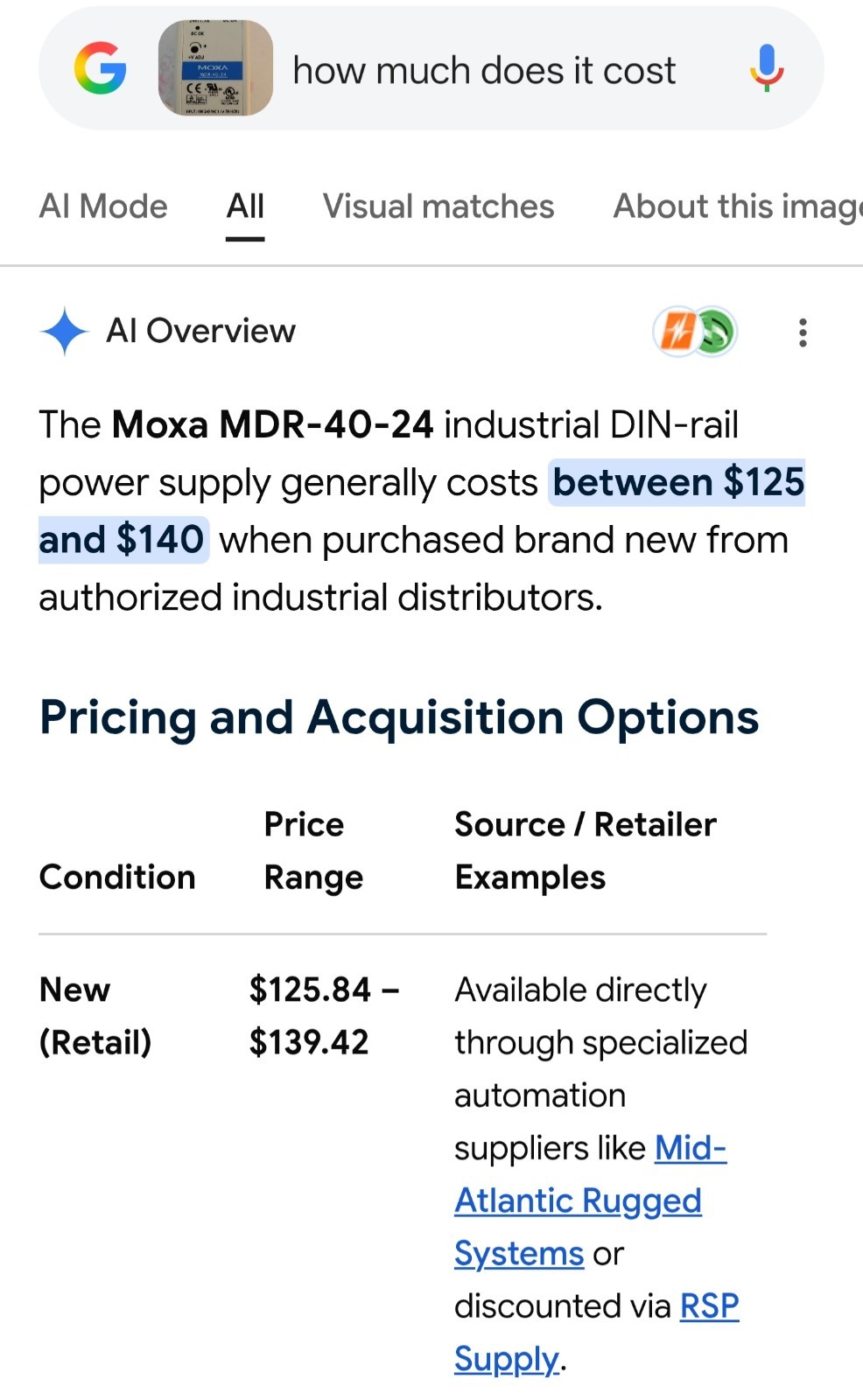 Moxa MDR-40-24 industrial DIN-rail power supply