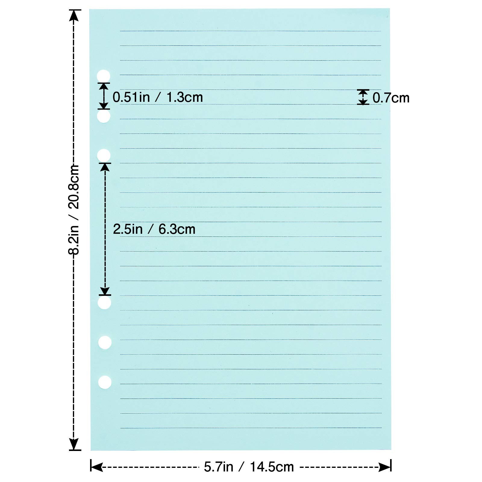 Lined Refill Paper, 200 Colored Ruled Pages for A5 A5, Multicolored