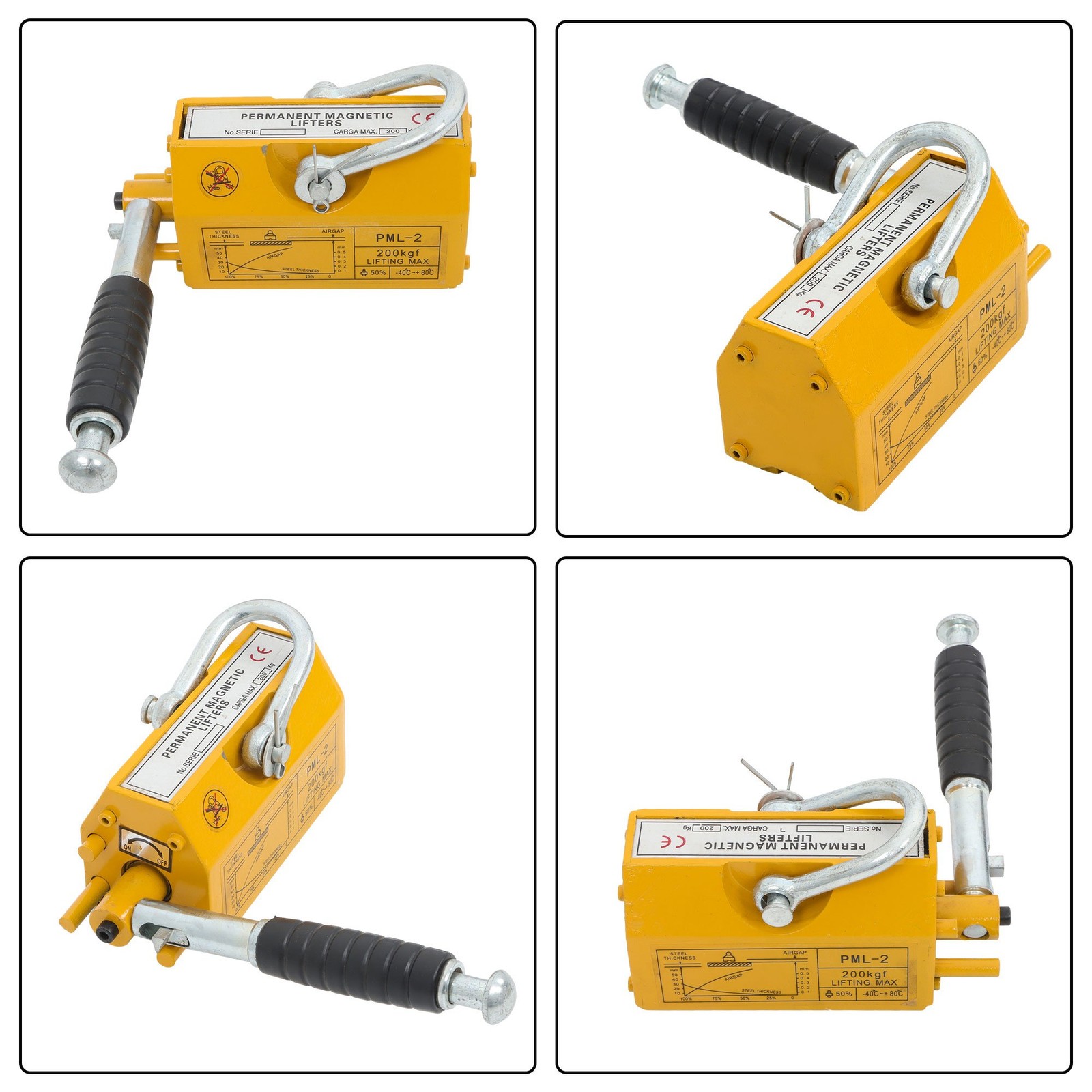 440lbs/200kg Permanent Magnetic Lifter 2.5 Safety Factor Lifting Magnet Yellow