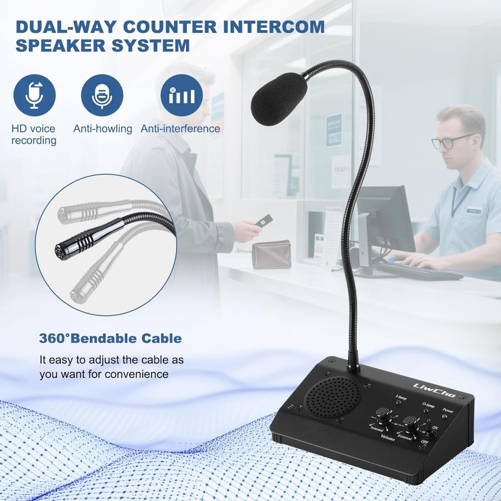 Dual-Way Window Intercom Speaker System Counter Mic Black LC-1908