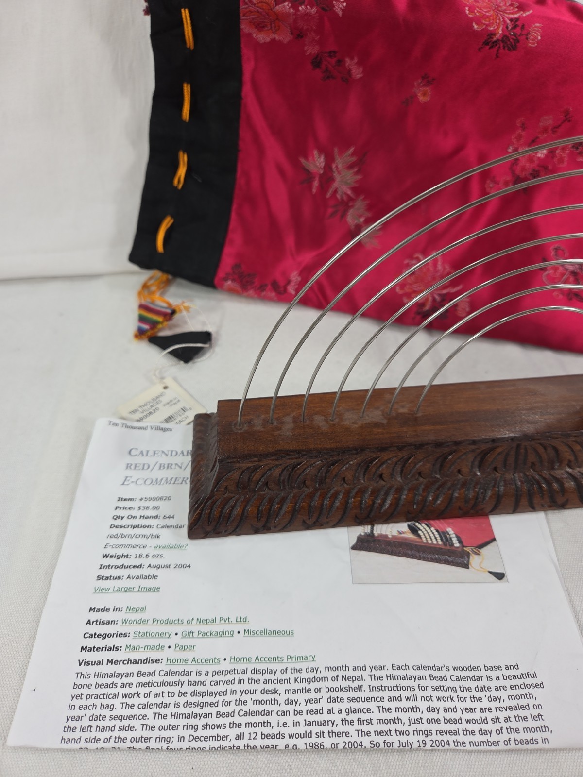 Vintage Himalayan Perpetual Bead Calendar Hand Crafted Wood Abacus Device Nepal