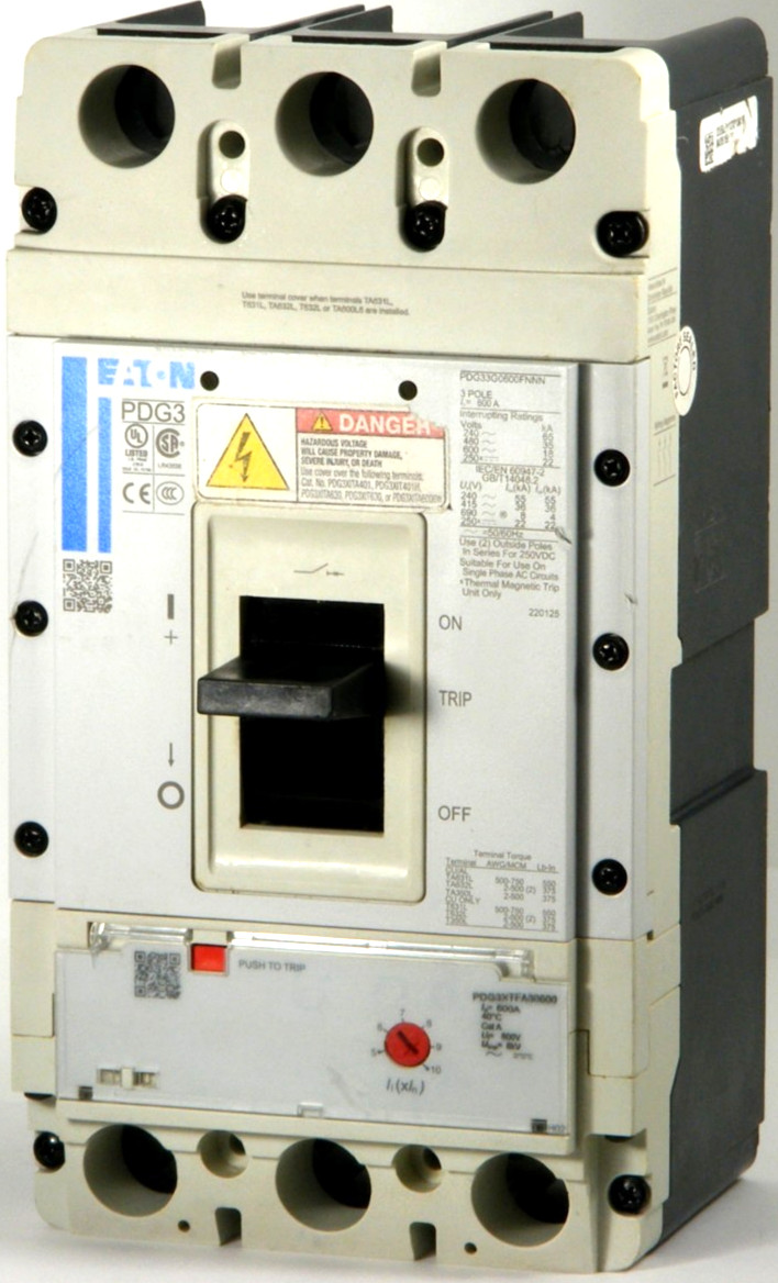 USED Eaton PDG33G0600FNNN Circuit Breaker with 600A Trip Unit, 3P 600V 35kA@480V