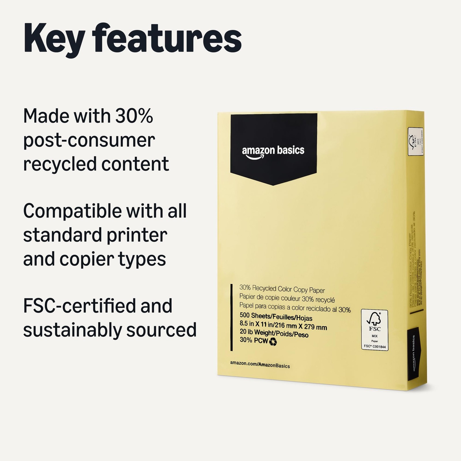 500 Sheets 8.5×11 Pastel Canary Yellow 20lb Recycled Copy Printer Paper