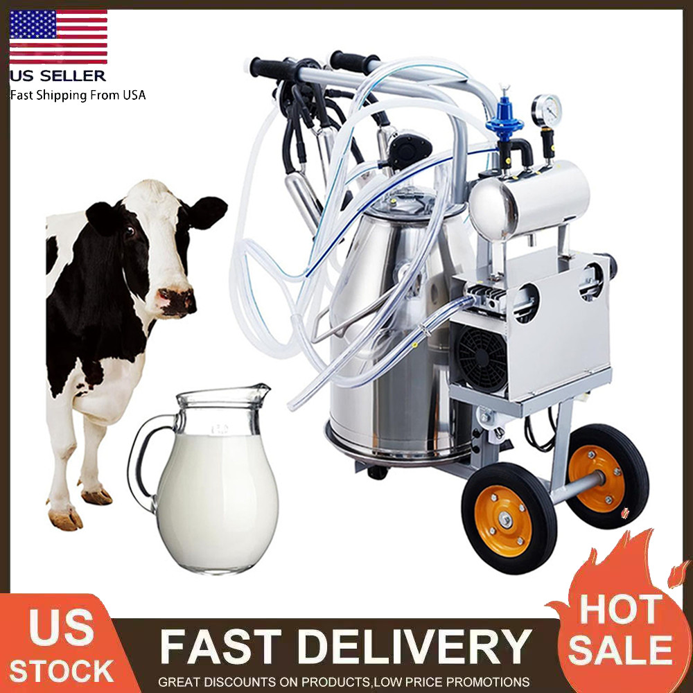 25L Electric Cow Milking Machine Milking Equipment 304 Stainless Steel Bucket US