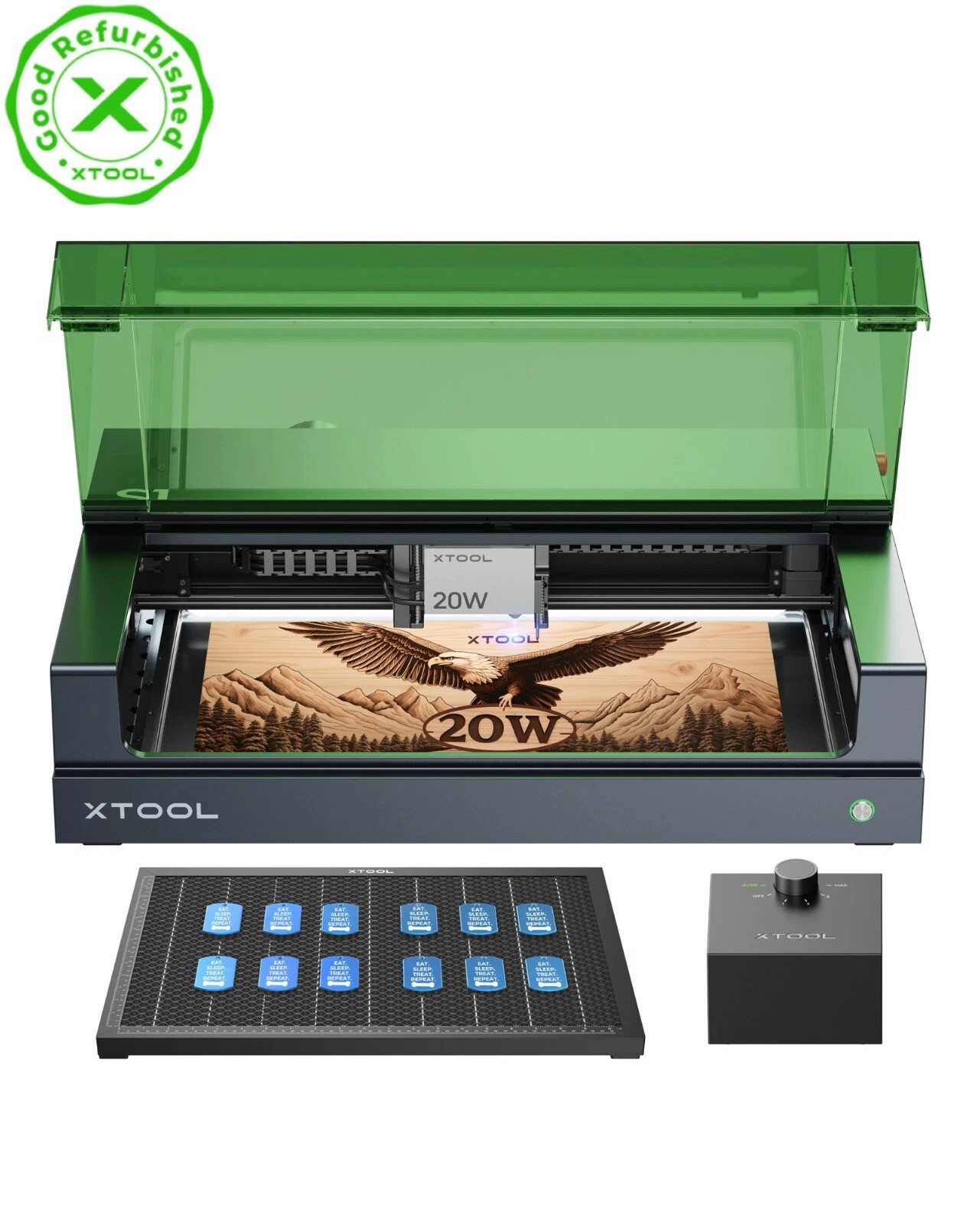 xTool S1 20W Laser Engraver, 600mm/s,Basic Bundle, Dark Green – Refurbished