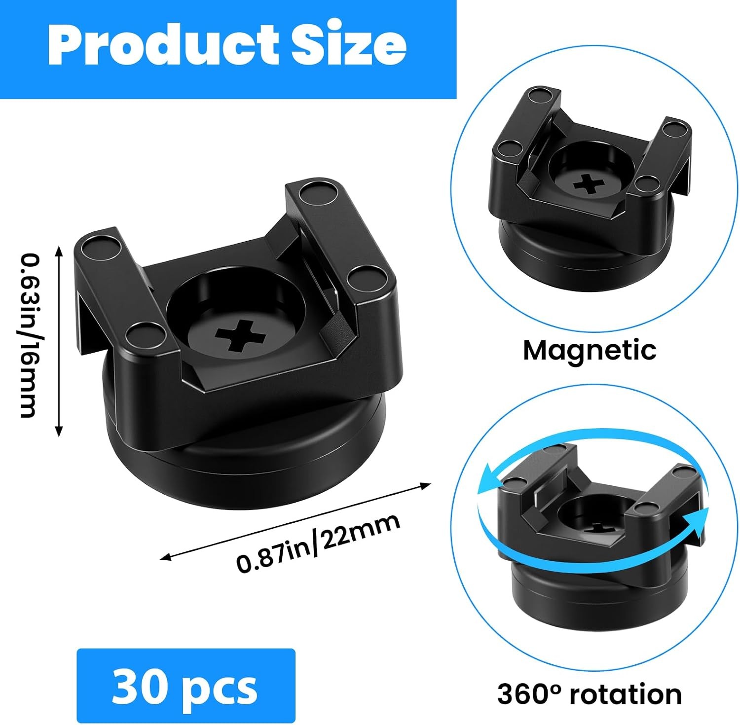 30 Pack Magnetic Zip Tie Mount Base Heavy Duty Magnetic Cable Zip Tie Base, Wire
