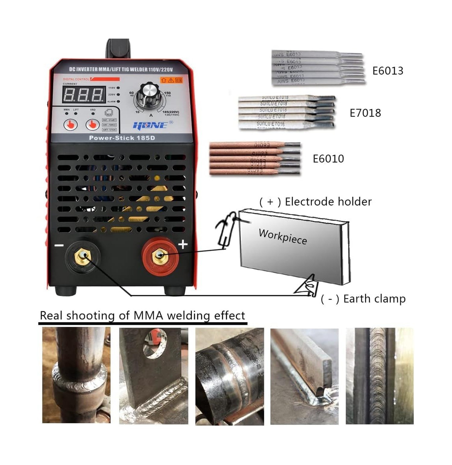 HONE ARC Welder, Actual 185Amp 110V/220V Stick Welder with Lift Tig Function,…