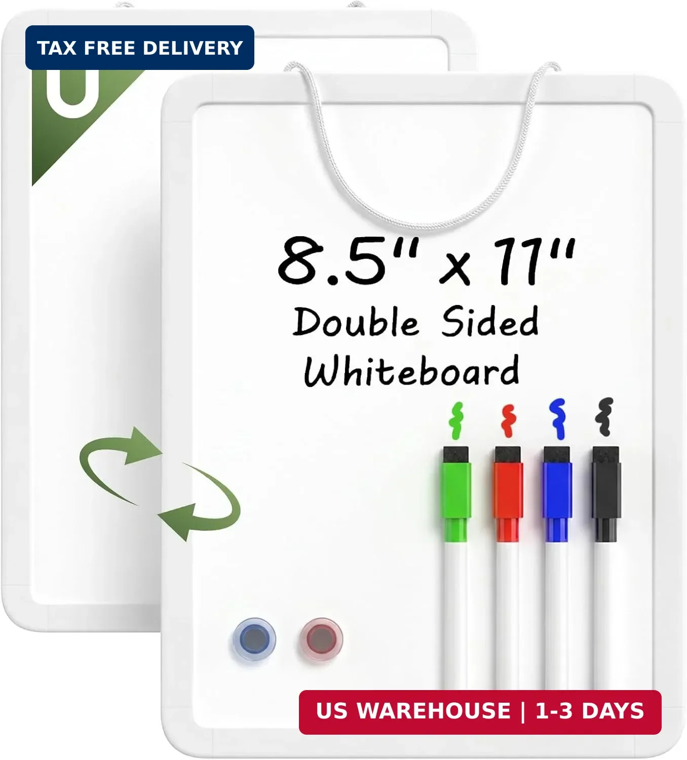 8.5×11 Inches Small Whiteboard, Double Sided Dry Erase Board with 4 Markers and