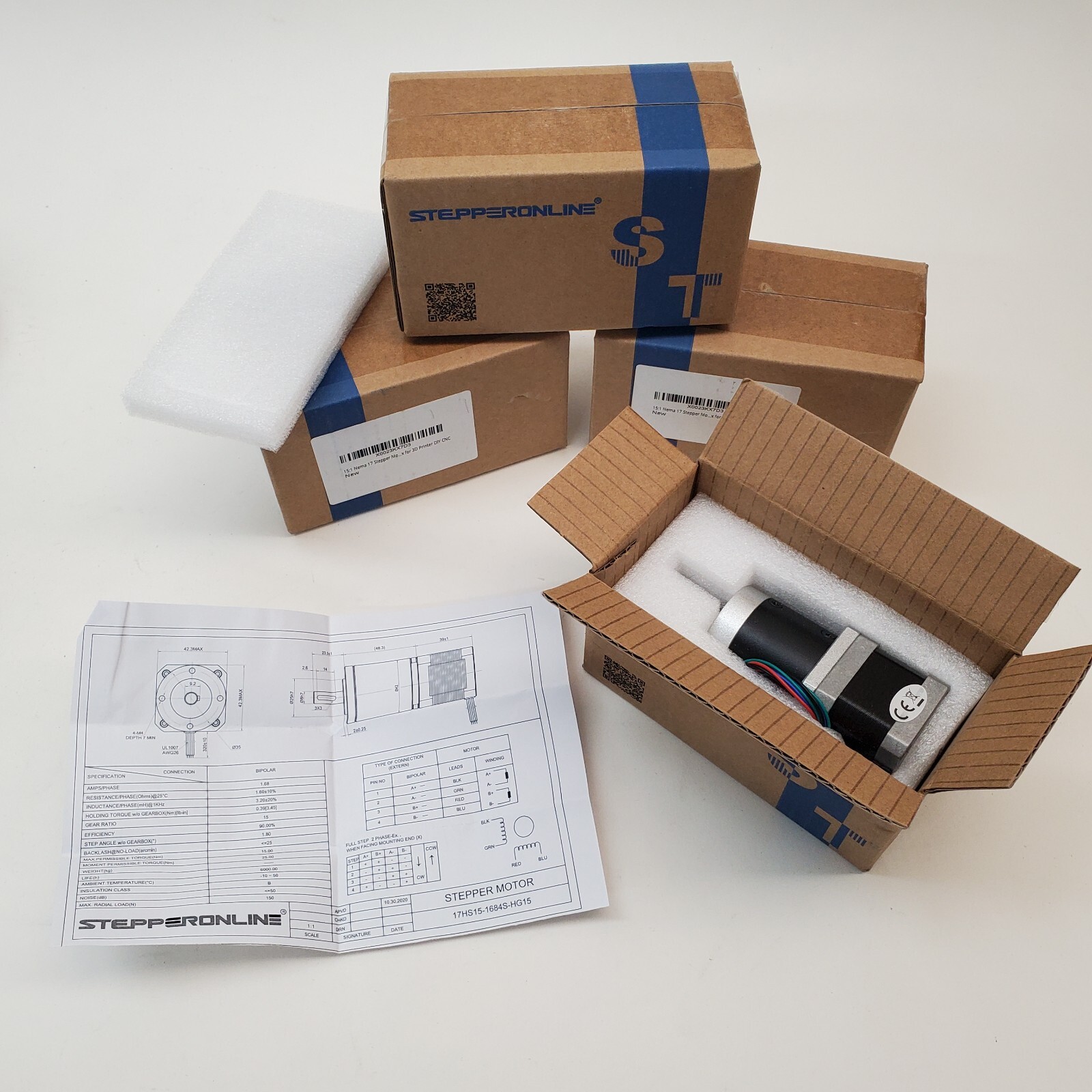 STEPPERONLINE 17 Stepper Motor Nema 15:1 3D Printer DIY CNC 17HS15-1684S-HG15