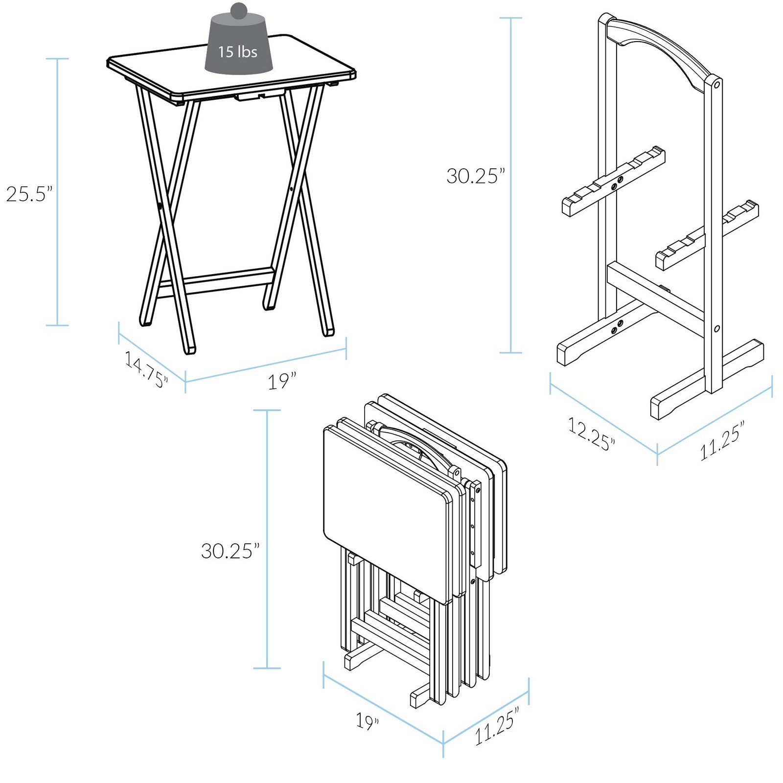 Casual Home 660-40 Tray Table Set, Natural, 14.75 in x 19 in x 25.5 in, 5 Piece
