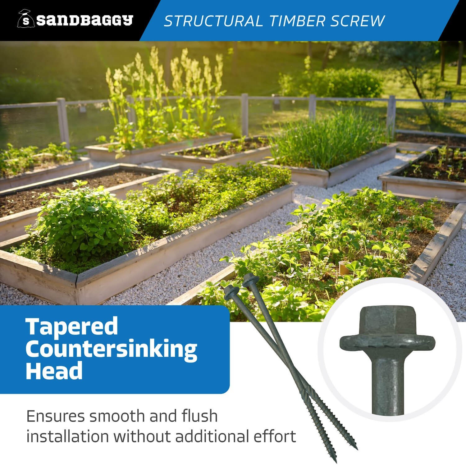 10″ Structural Timber Screws – Countersunk (Hex Head) – Sandbaggy